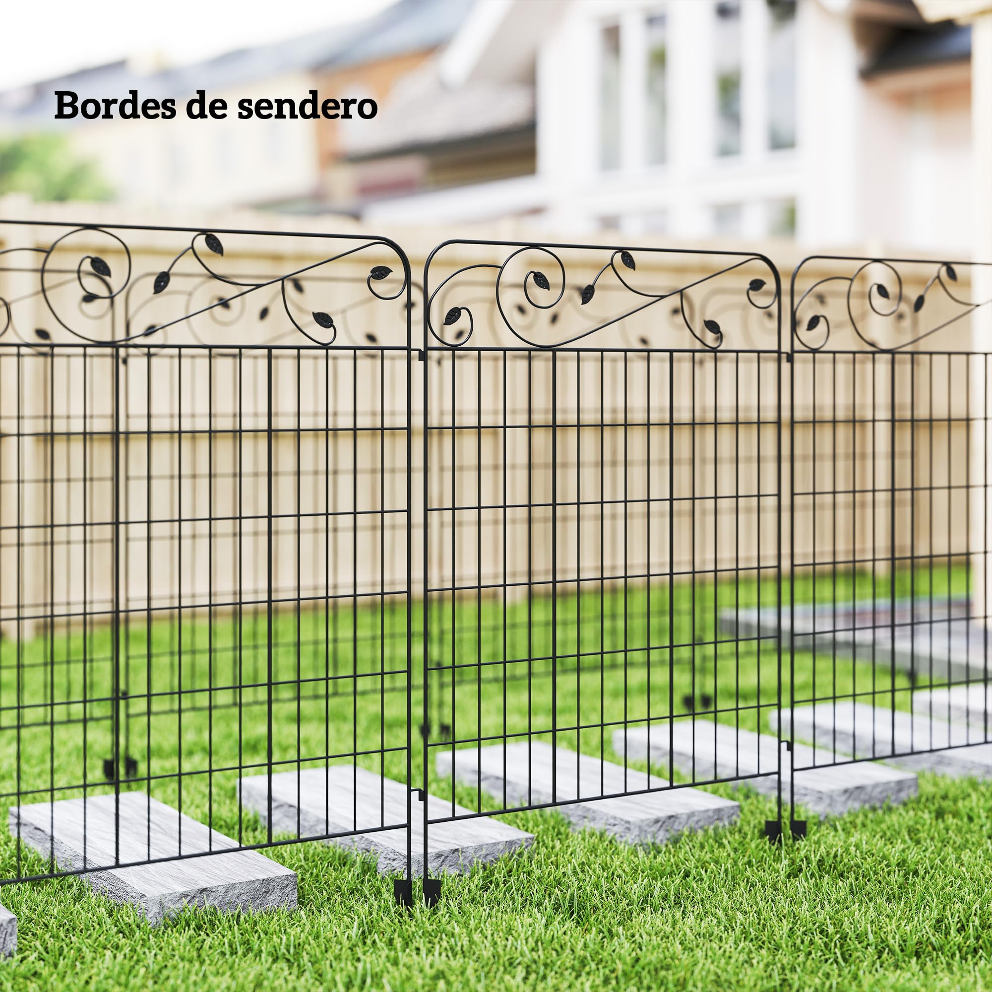 Outsunny Vallas de Jardín Exterior de 4 Paneles 88x110 cm Vallas de Jardín Metálicas Vallas Decorativas con Ángulo Ajustable para Patio Terraza Negro