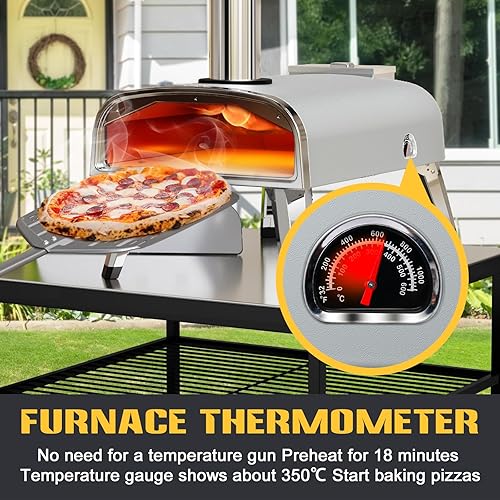 Miniatura 4 de Horno de pizza al aire libre de 12 pulgadas, horno de pizza de pellets para exteriores, horno de pizza portátil de acero inoxidable para patio