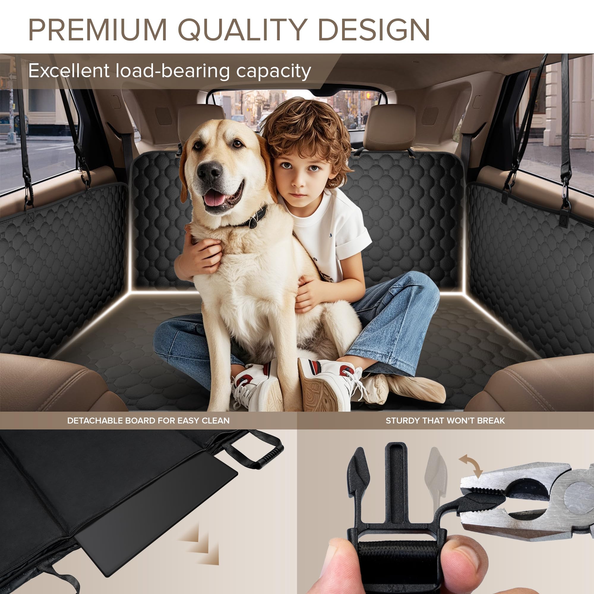Back Seat Extender for Dogs Holds 400lbs, PU Leather Hard Bottom Car Seat Cover for Dogs,Heavy Duty Dog Car Seat Cover for Back Seat, Waterproof Dog Hammock for Car, Large Pet Bed for Car, Suv, Truck - image 5