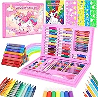 HOMICOZY Unicorn Art Supplies Kit for Kids 4-10: Markers, Crayons, Colored Pencils, Watercolors, Stencils in Portable Case - Girls Boys Gift