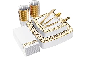 FOCUSLINE Upscale Plastic Disposable Plates Gold Wedding Plates