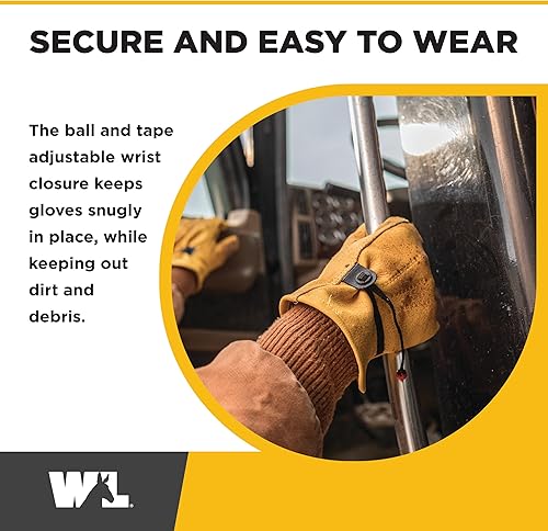 Miniatura 4 de Wells Lamont 1132 Guantes de trabajo de cuero con cierre de muñeca bricolaje patio construcción motocicleta