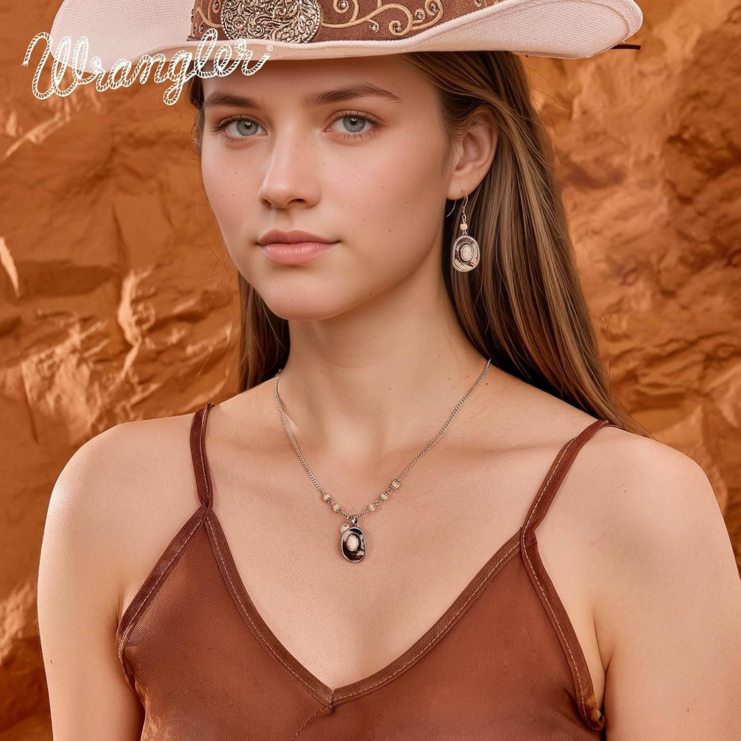 Montana West x Wrangler Gold Plated Pendant Necklace for Women, 18k Gold Plated Lightweight Chain Dainty Jewelry