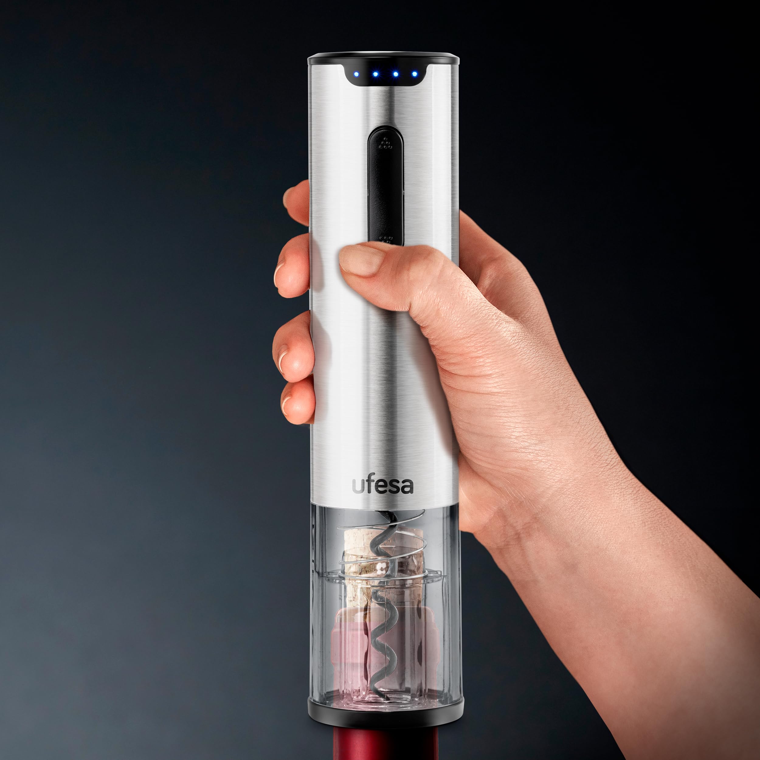 Ufesa EasyClassy Cavatappi elettrico con valigetta, apribottiglie vino LED, tappo antigoccia, estrattore d'aria, batteria Ni-MH, wireless, USB-C