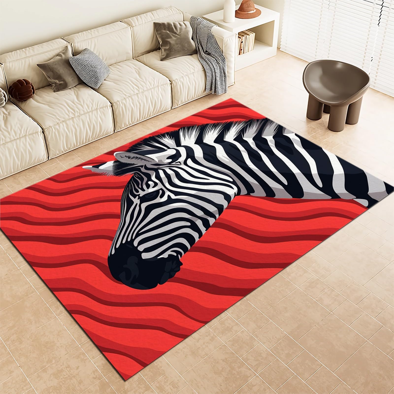 Red Animal Rug Zebra Red Living Room