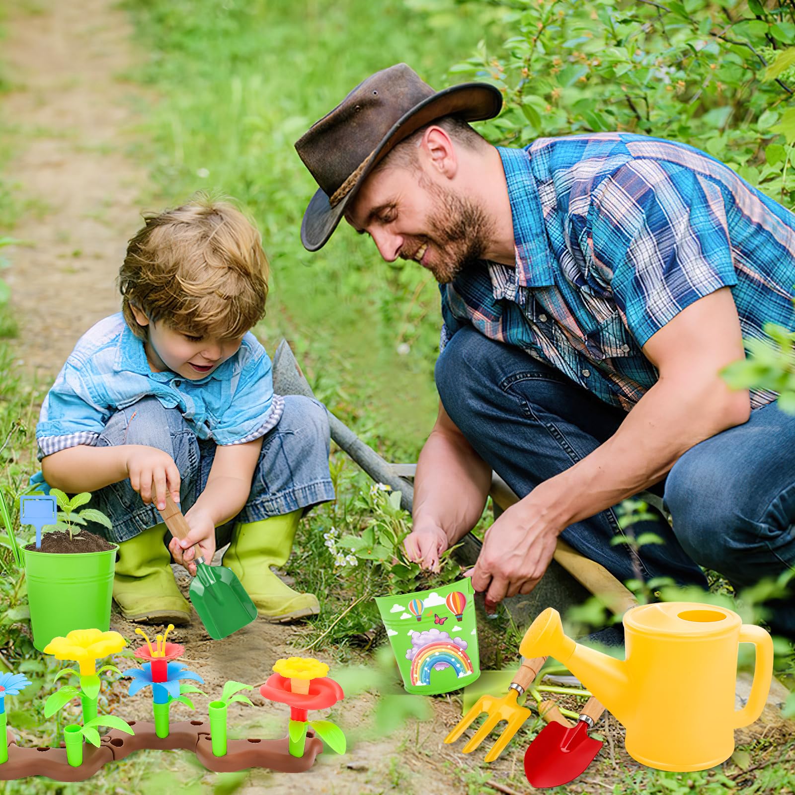 deAO Set Jardineria Infantil Herramientas De Jardín para Niños Verde Regadera Rastrillo