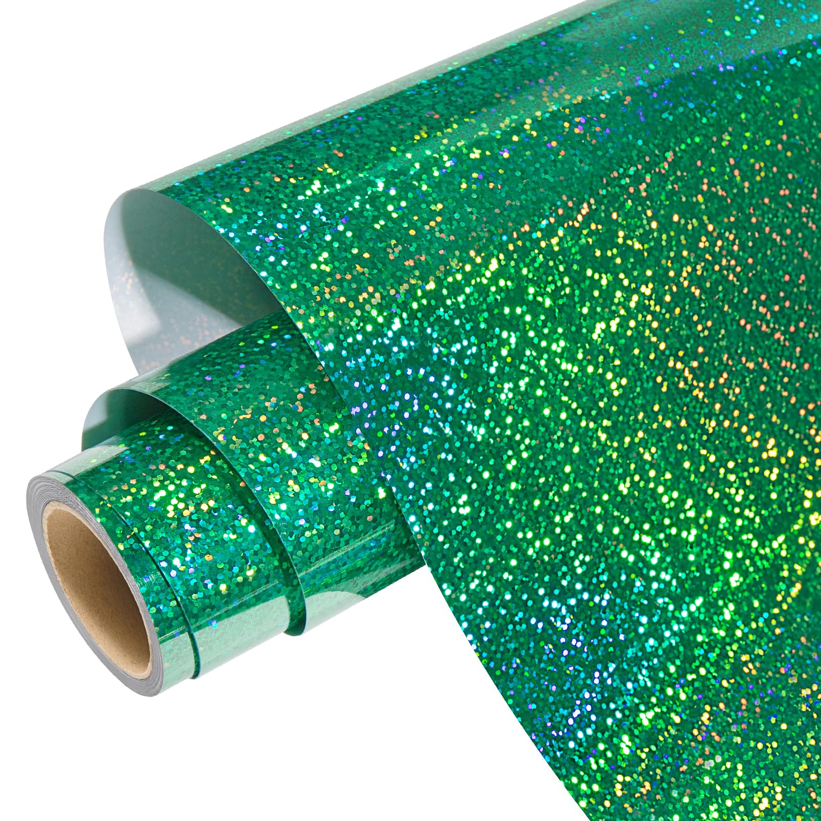 WRAPXPERT Holographic Green HTV Iron on Vinyl Shimmer Heat Transfer Vinyl for T-Shirts, 12''x5ft Holographic Glitter Vinyl Rolls for DIY Clothing Pattern,Stretchable & Washable