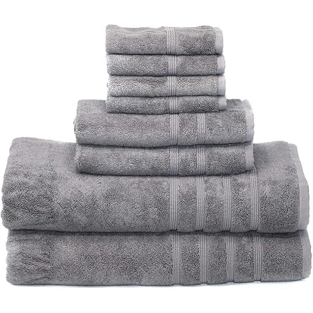 MOSOBAM 700 GSM Luxury Bamboo 8pc Extra Large Bathroom Set, Charcoal Grey, 2 Bath Towels Sheets 35X70 2 Hand Towels 16X30 4 Face Washcloths 13X13, Dark Gray, Turkish Towel Sets, Quick Dry Wash Cloth
