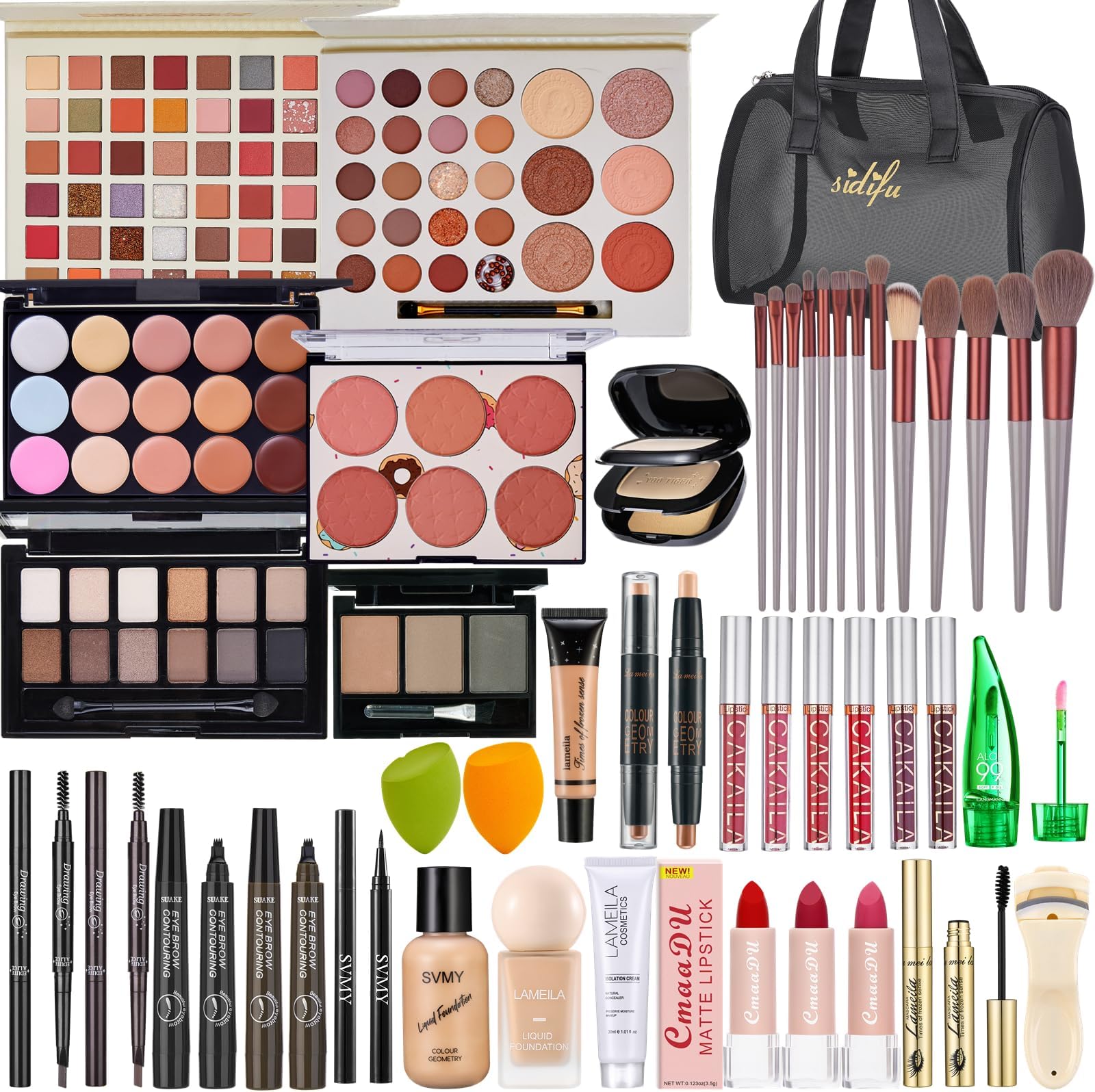 All in One Makeup Kit for Women Full Kit, Travel Makeup Kit, Makeup Gift Set for Women & Girls, Makeup Essential Bundle Include Foundation Eyeshadow Palette Lipstick Eyebrow Pencil Cosmetic Brush Set