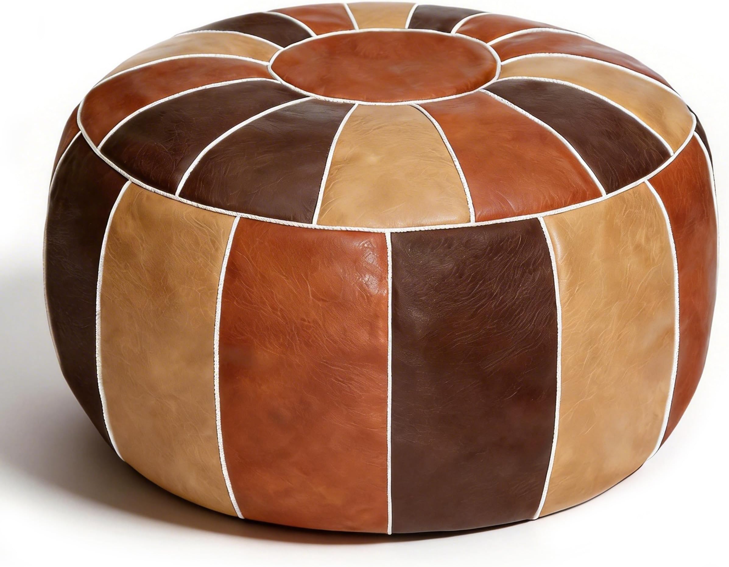 Thgonwid Unstuffed Handmade Moroccan Round Pouf Foot Stool Ottoman Seat Faux Leather Large Storage Bean Bag Floor Chair Foot Rest for Living Room, Bedroom or Wedding Gifts (Multi Color)