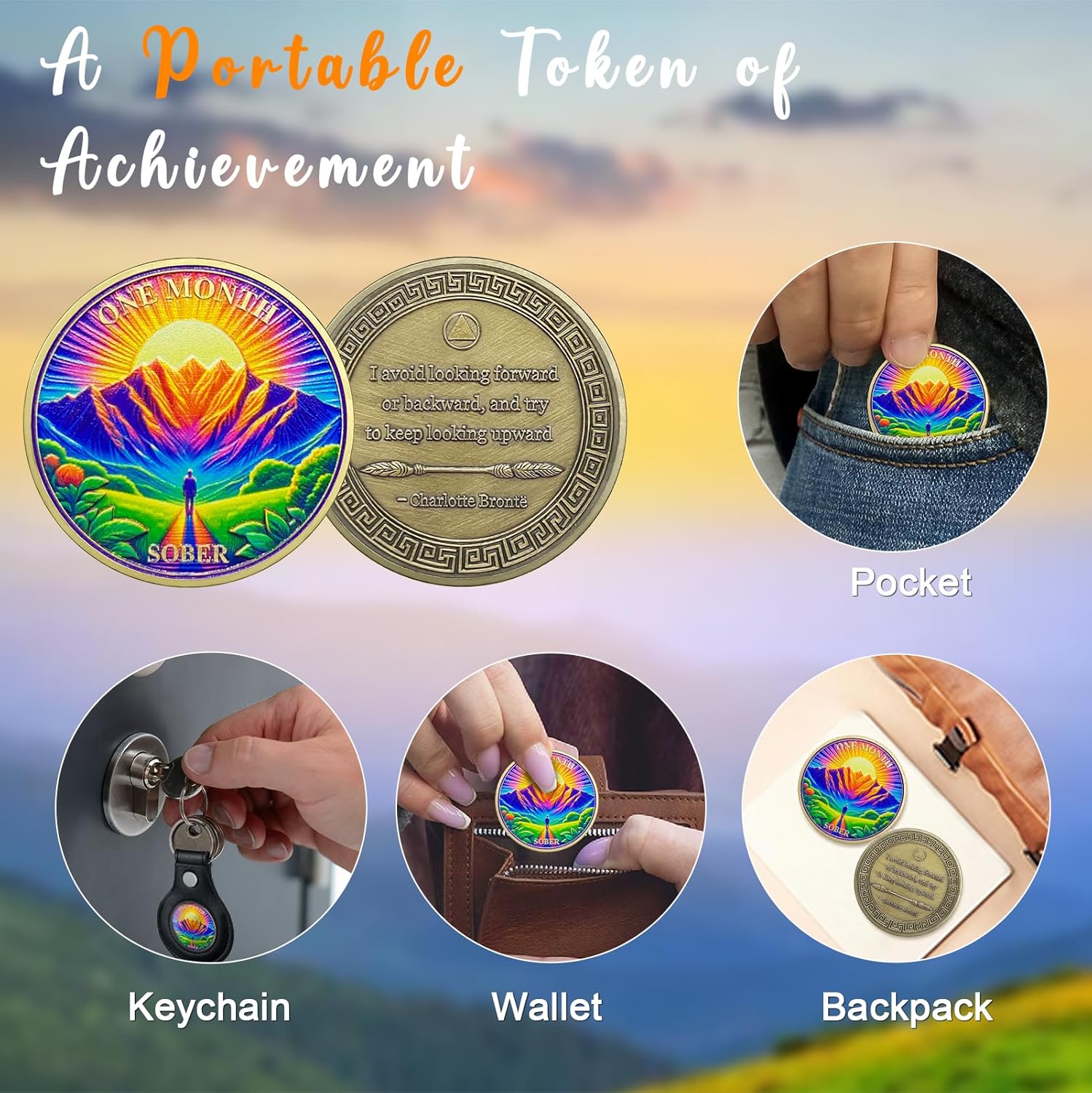 CHURYUML 1 Month Sobriety Coin 30 Day Chip Non-Religious AA Coins One Month Sobriety Gifts for Women Men Original AA Medallions Sober Token Alcoholics Anonymous Addiction Recovery Gift - Image 5