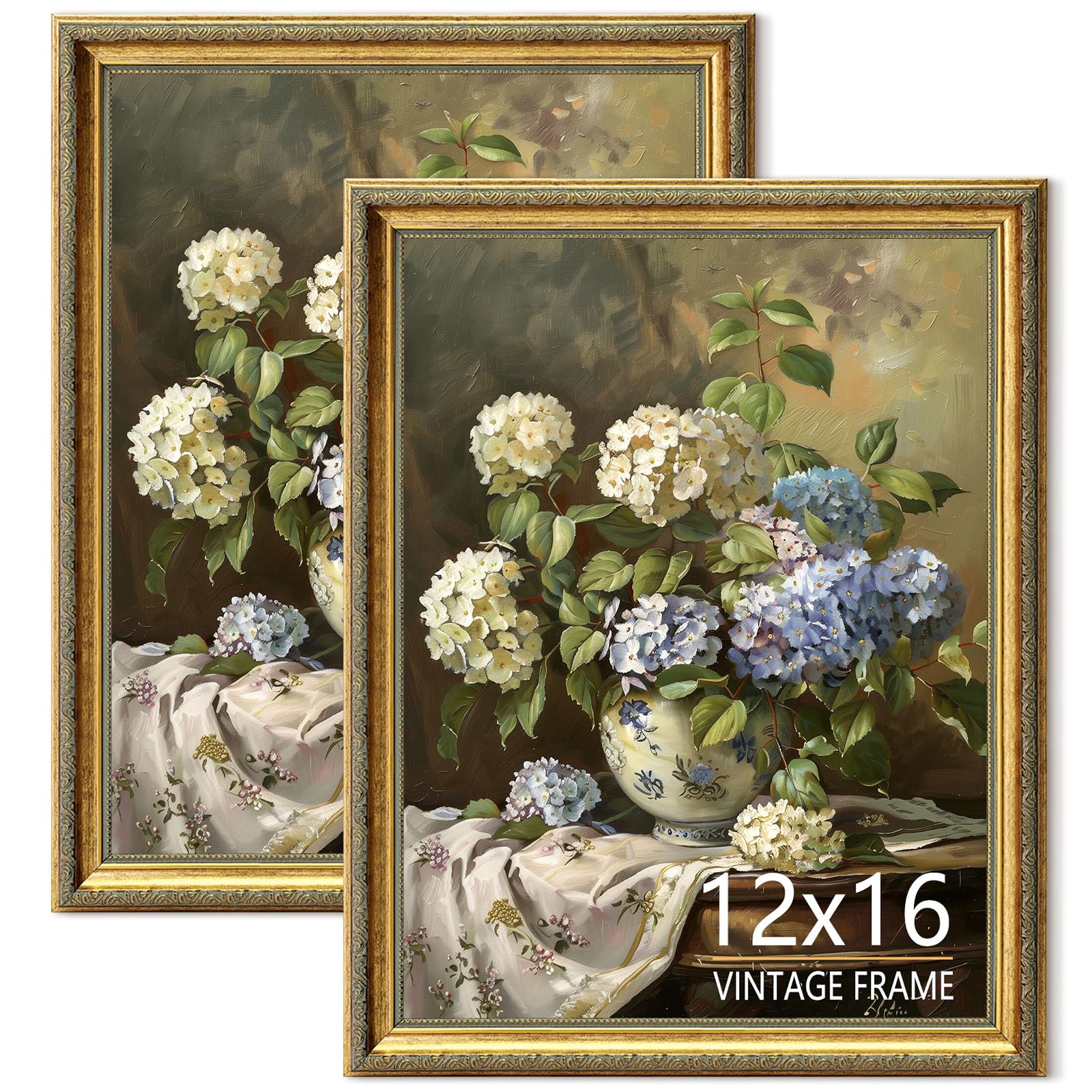 12x16 Picture Frames Set of 2, Vintage Photo Frame for Tabletop or Wall Decor, Fit with 12x16 Pictures, Ornate Gold Color, Perfect for Home Office Gallery Wall, 2 Pack