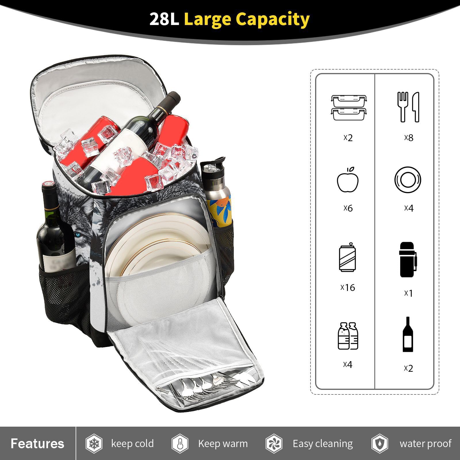 Wolf Head Galaxy Black Cooler Backpack Cooler Insulated Leak Proof Lunch Backpack 36 Cans Waterproof Soft for Men Women Picnic Hiking Camping Beach