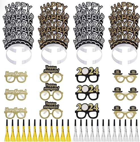 36 piezas de suministros para fiesta de Año Nuevo, incluyendo lentes de Feliz Año Nuevo, diadema de feliz año nuevo y fabricantes de ruido metálico
