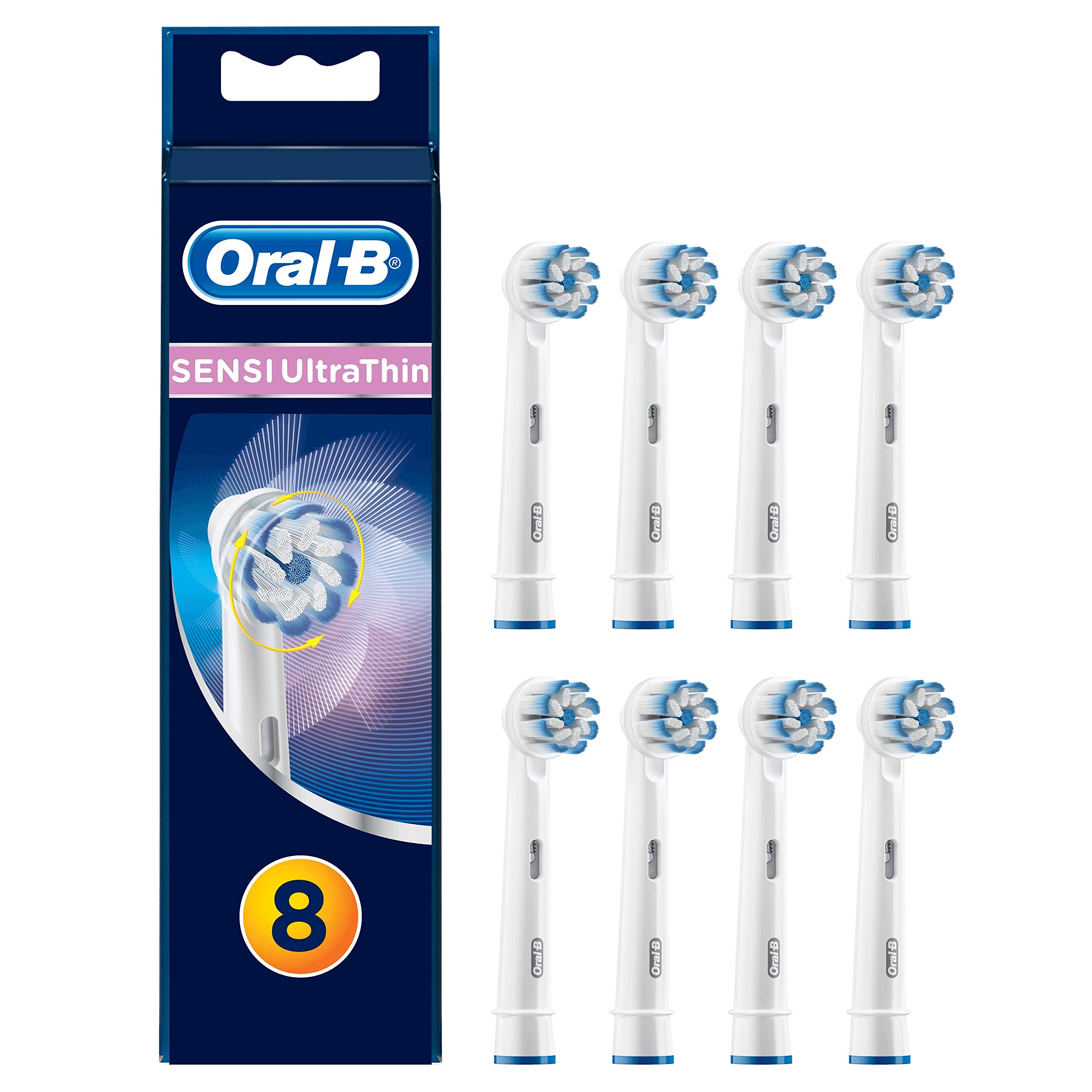 Oral-B Sensi Ultrathin Testine di Ricambio per Spazzolino Elettrico Ricaricabile, in Confezione da 8, per una Pulizia Accurata e Migliore Protezione Delle Gengive, Versione Vecchia