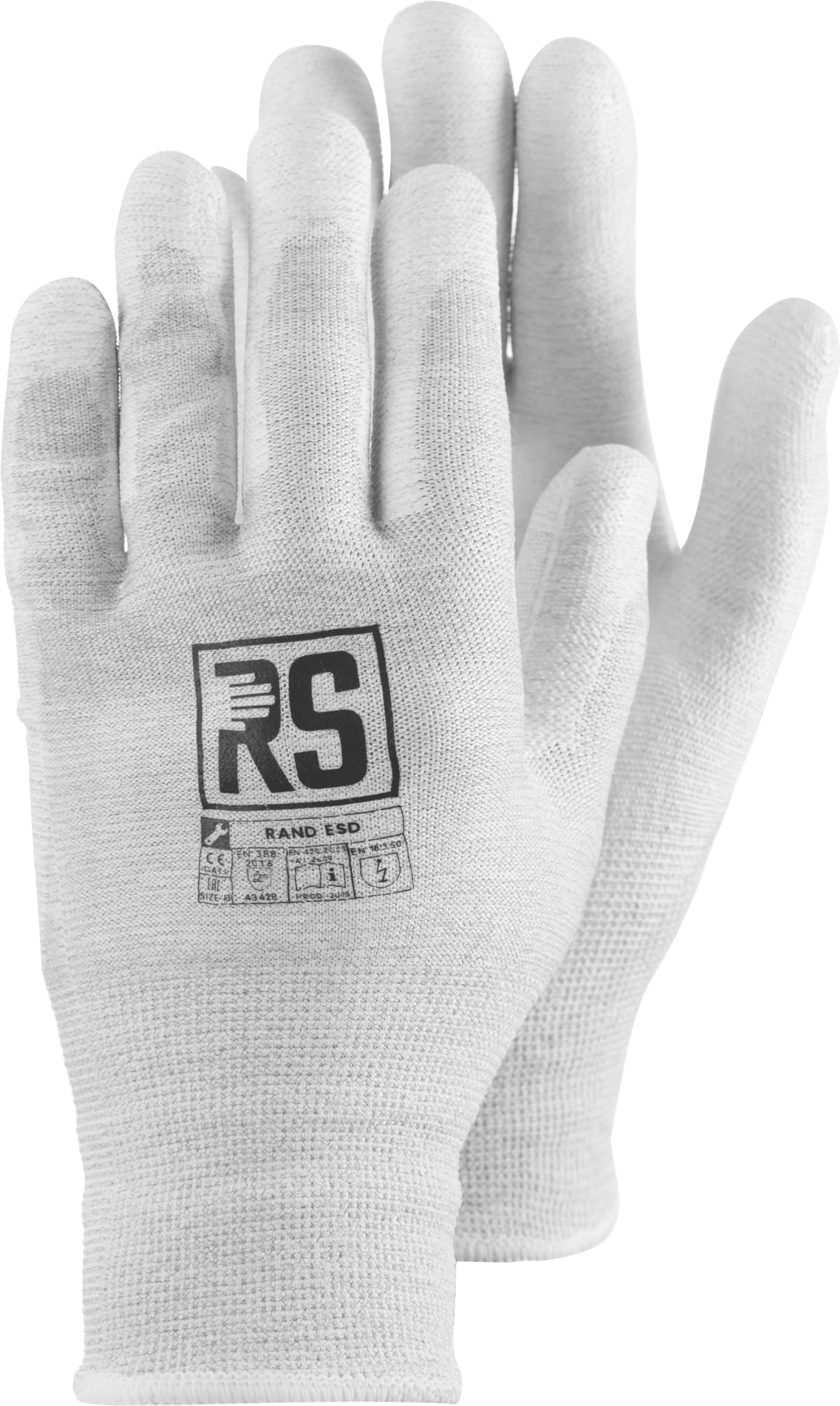 RS RAND ESD/Montage-Handschuhe Schnittschutz/Größe 06, 12 Paar/Weiß Grau/Montagehandschuhe/Electrostatic Schnittfeste Handschuhe Arbeitshandschuhe/Equipped with Carbon Fiber
