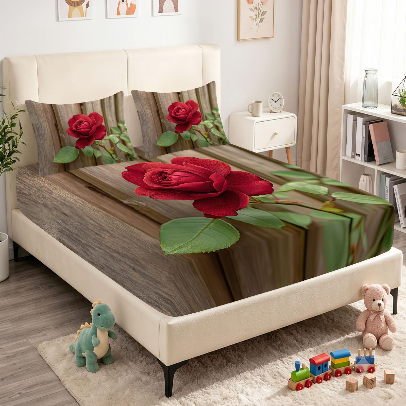 Lenzuolo con angoli elasticizzati, 140 x 200 cm, motivo floreale naturale