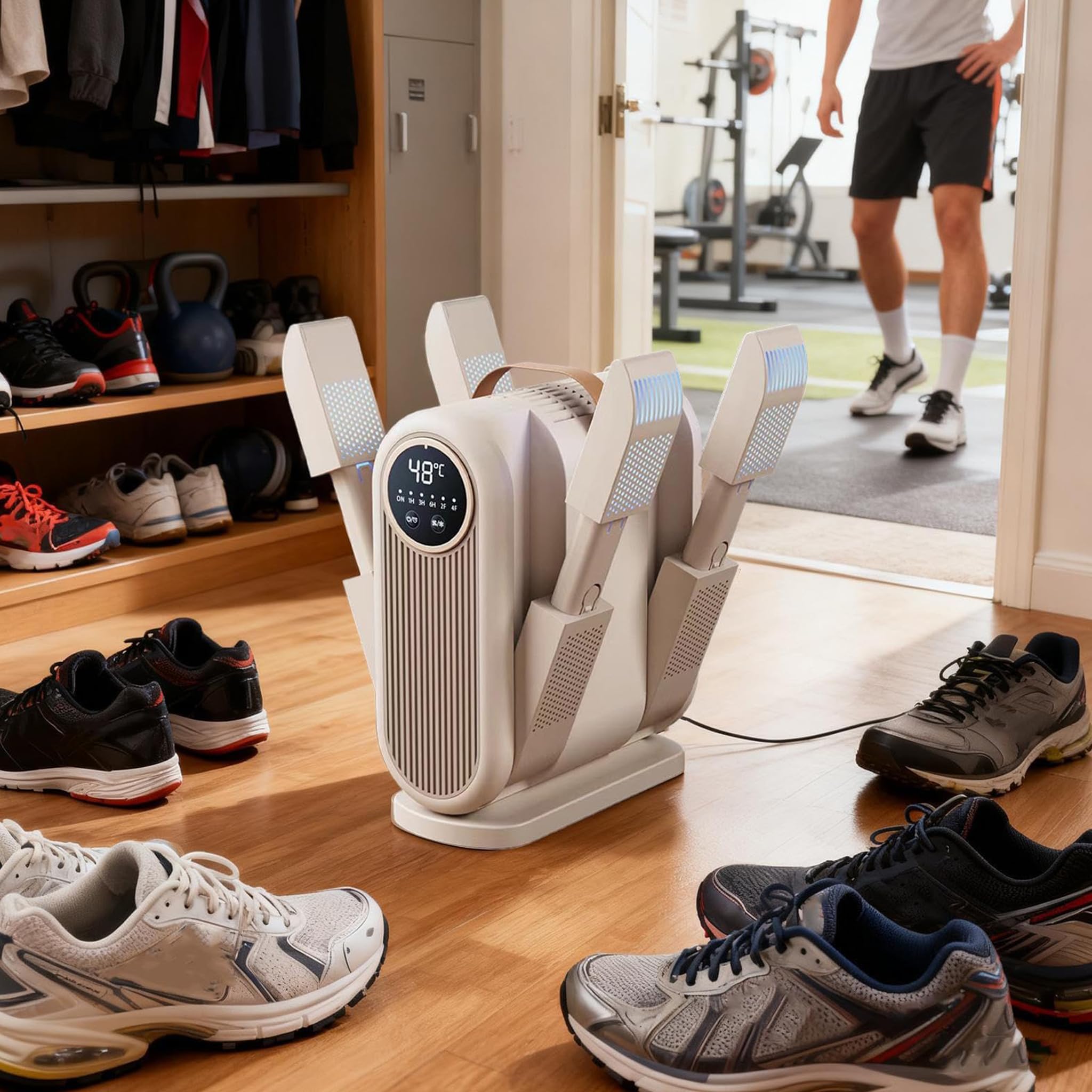 Faltbarer Schuhtrockner mit 48°C konstanter Temperatur, 360min Timer, HD-Digitalanzeige - Leiser tragbarer Trockner für Sneaker, Skischuhe, Handschuhe, ideal für Reisen