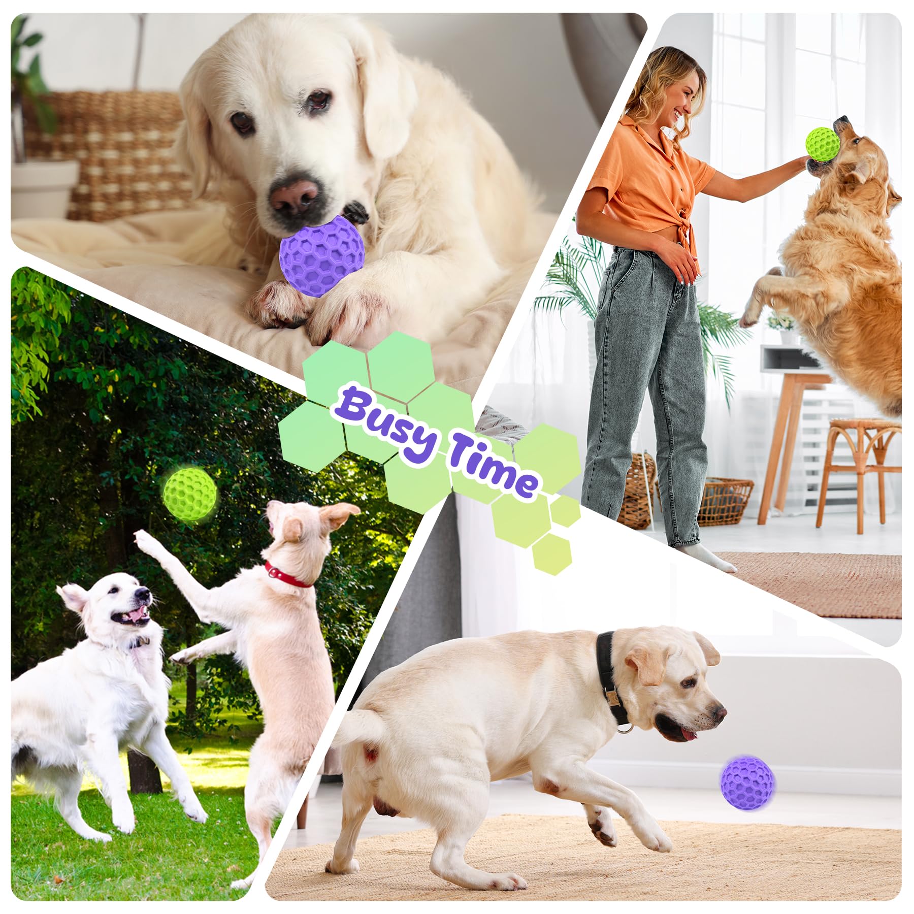 Giocattoli per cani che scricchiolano per masticatori aggressivi, Palline per cani indistruttibili per masticatori aggressivi, Palline viola cigolanti per cani, Giocattoli interattivi per