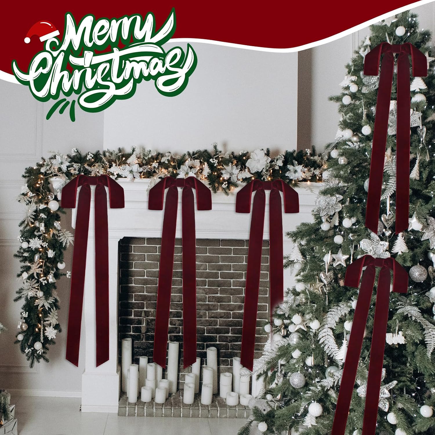 8 Pcs Christmas Velvet Bows, 24 x 12 Inch Large Velvet Christmas Wreath Bows Rustic Crafts for Xmas Home Decor Wedding (8 Pcs Burgundy, 24''x12'', Width of 1.5")