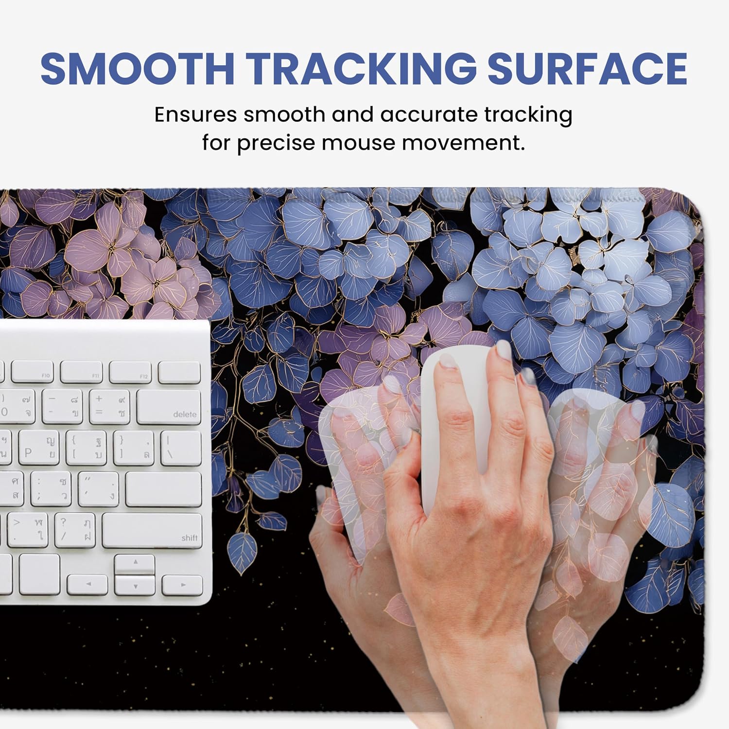 Aesthetic Desk Mat, Cute Midnight Hydrangea Desk Pad Protector for Work & Decor, 31.5" x 11.8", Pretty Non-Slip Extended Mouse Pad for Office or Home image 4