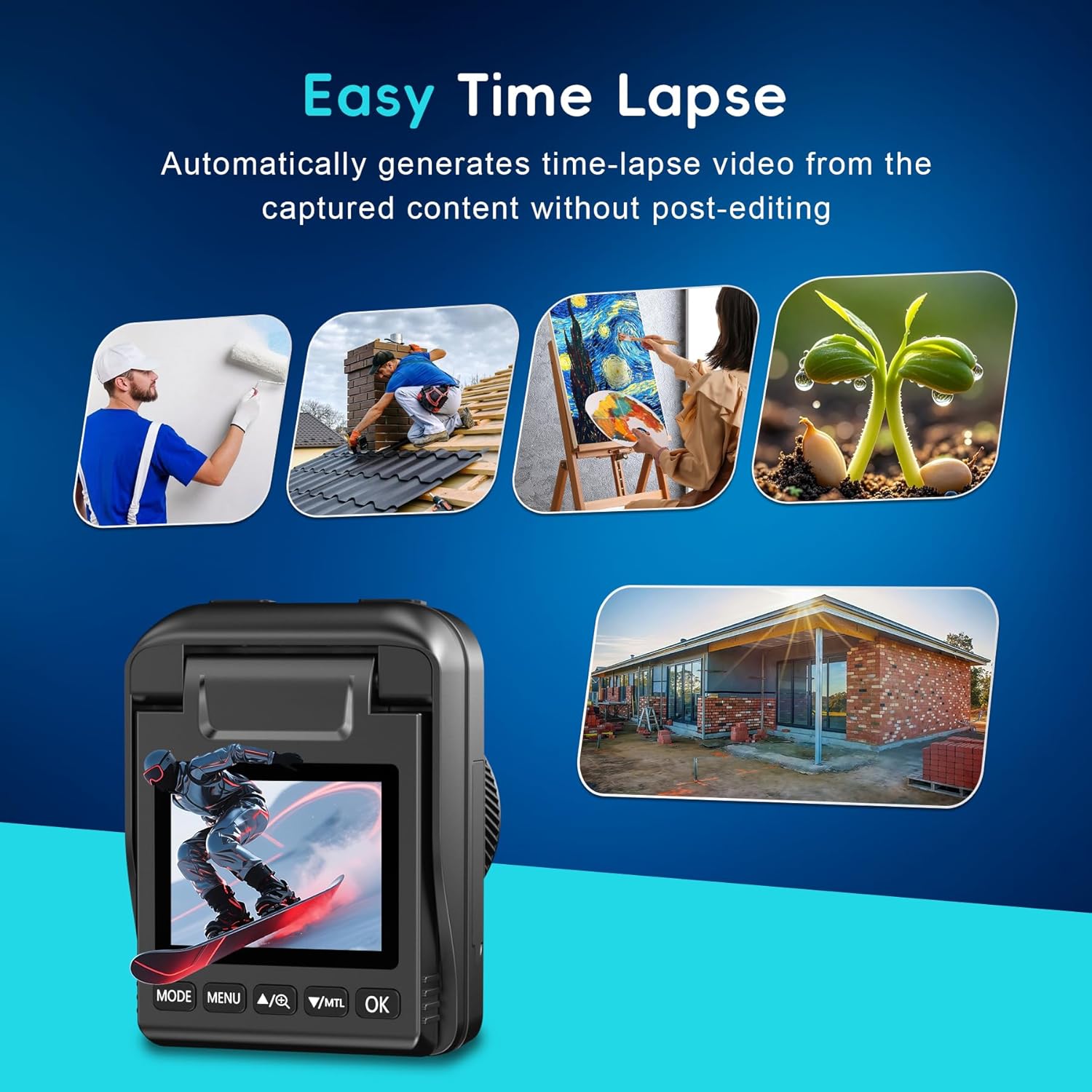 Time Lapse Camera, 4K Timelapse Outdoor Construction Camera with 3 Mount, Waterproof Housing, SD Card for Construction Sites, House Building, Plant Growth