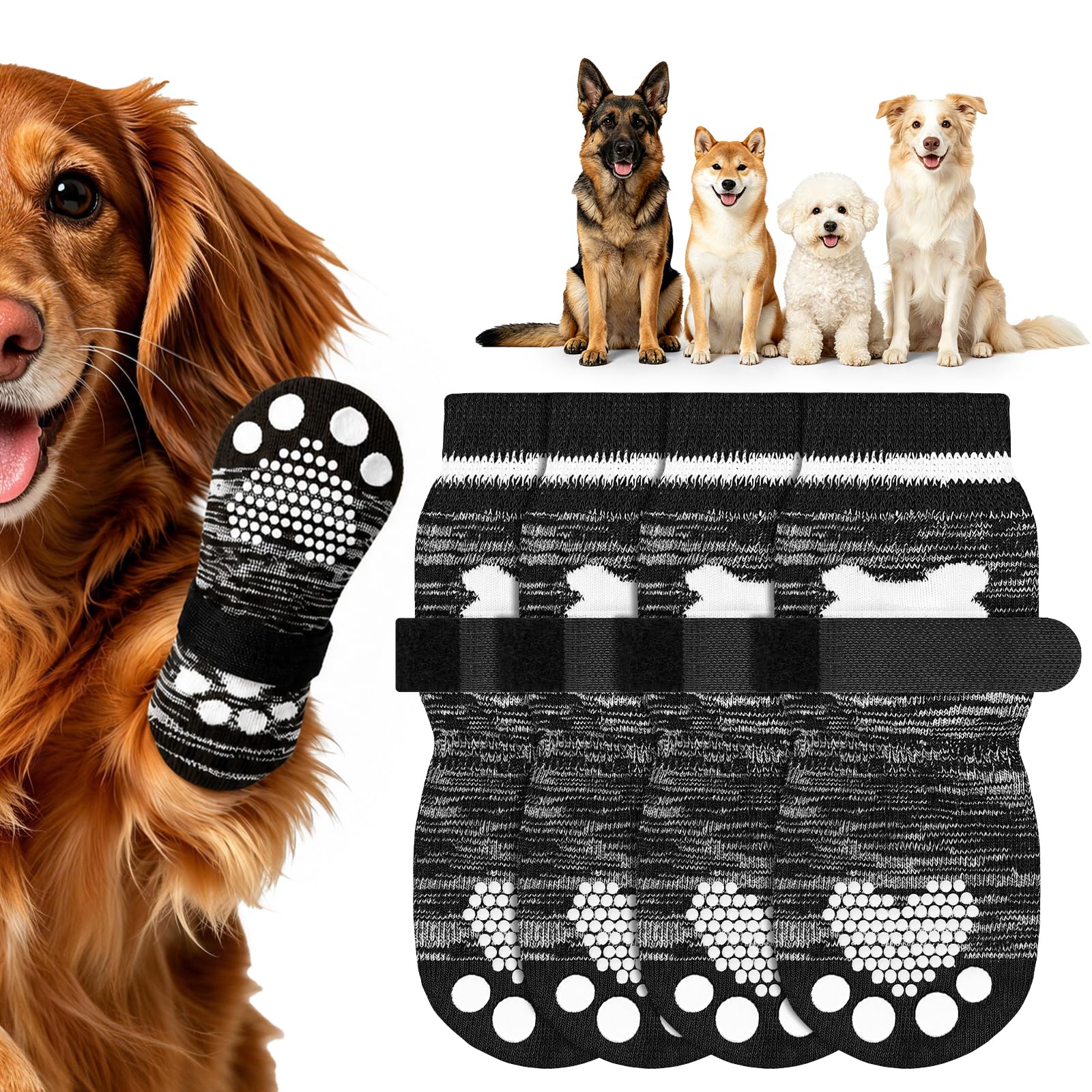 OSDUE 2 Pairs Anti Slip Dog Socks, Dog Paw Protectors (Grey, L)