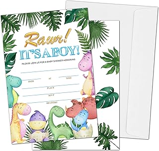 Baby Shower Invitations for Boy, Safari Jungle Fill-in Invites for Baby Showers, Dinosaur Baby Shower Decorations for Boys, Gender Reveal Parties Invitations, 4" x 6" Double-sided Cards(25 Invitations and Envelopes)-A07