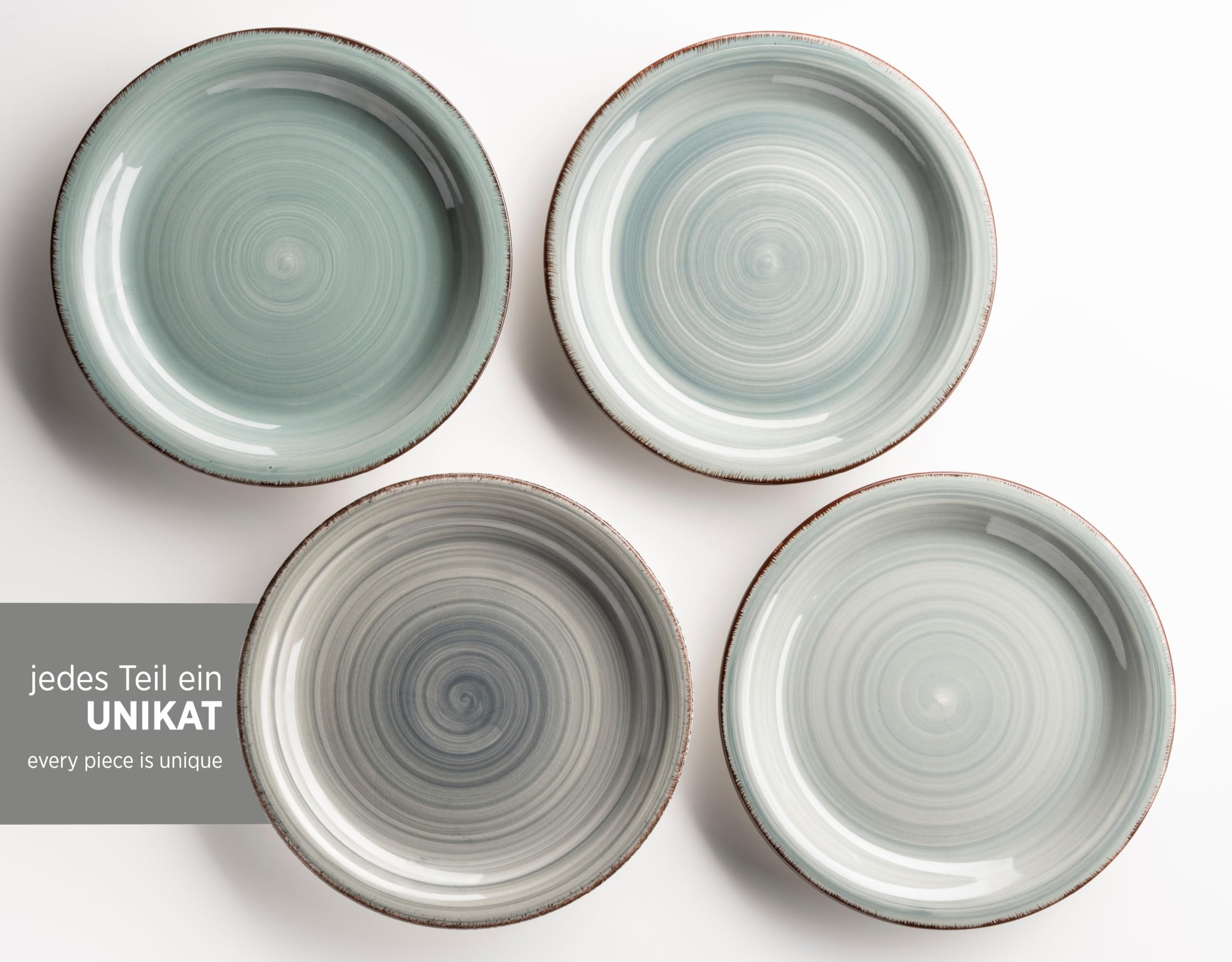 MÄSER 931875 Bel Tempo II Lot de 18 assiettes en céramique peinte à la main pour 6 personnes au look vintage moderne Bleu fumé