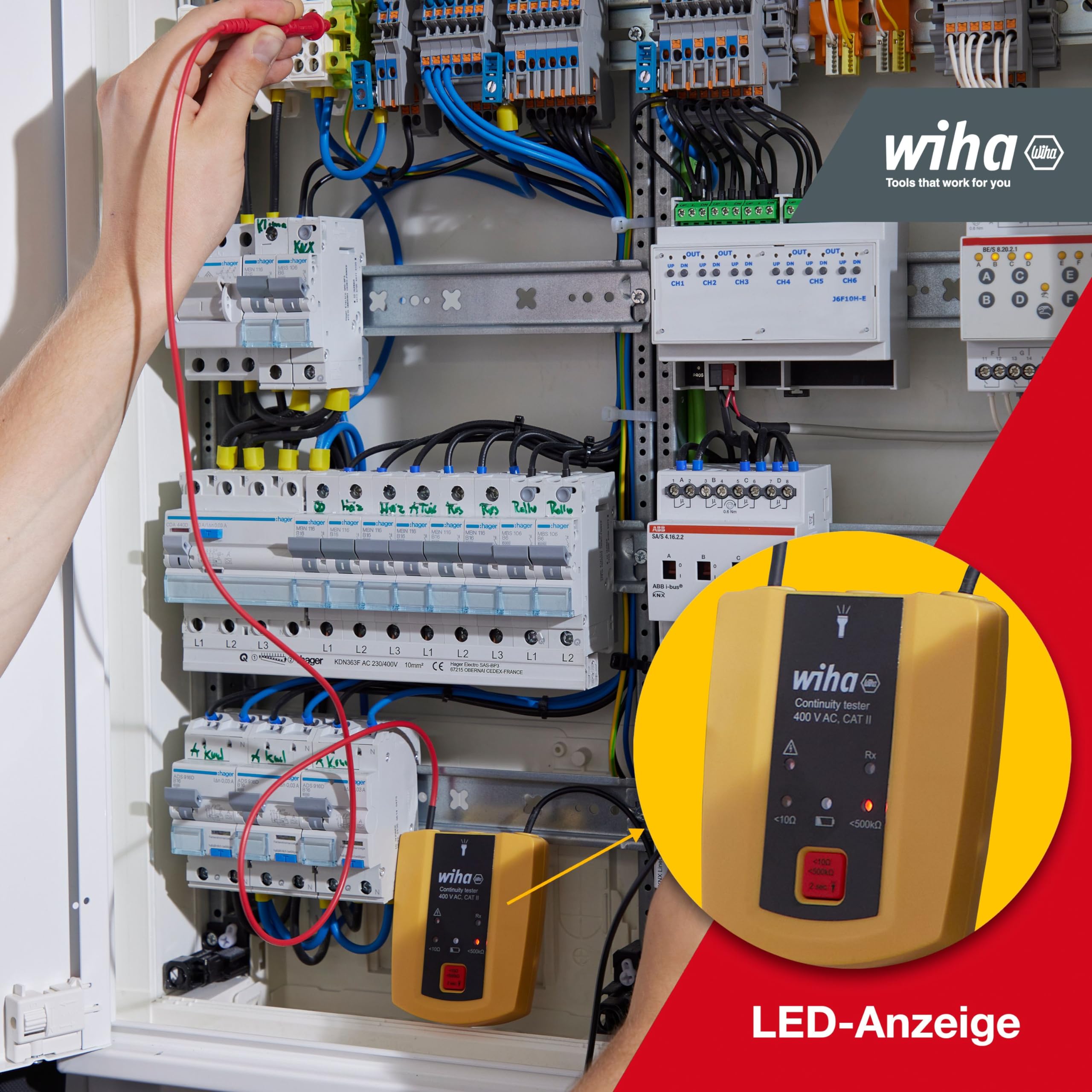 Wiha Durchgangsprüfer mit Ton bis 400 V AC, CAT II inkl. 2x AAA-Batterien I mit Taschenlampenfunktion I LED-Anzeige (45222)