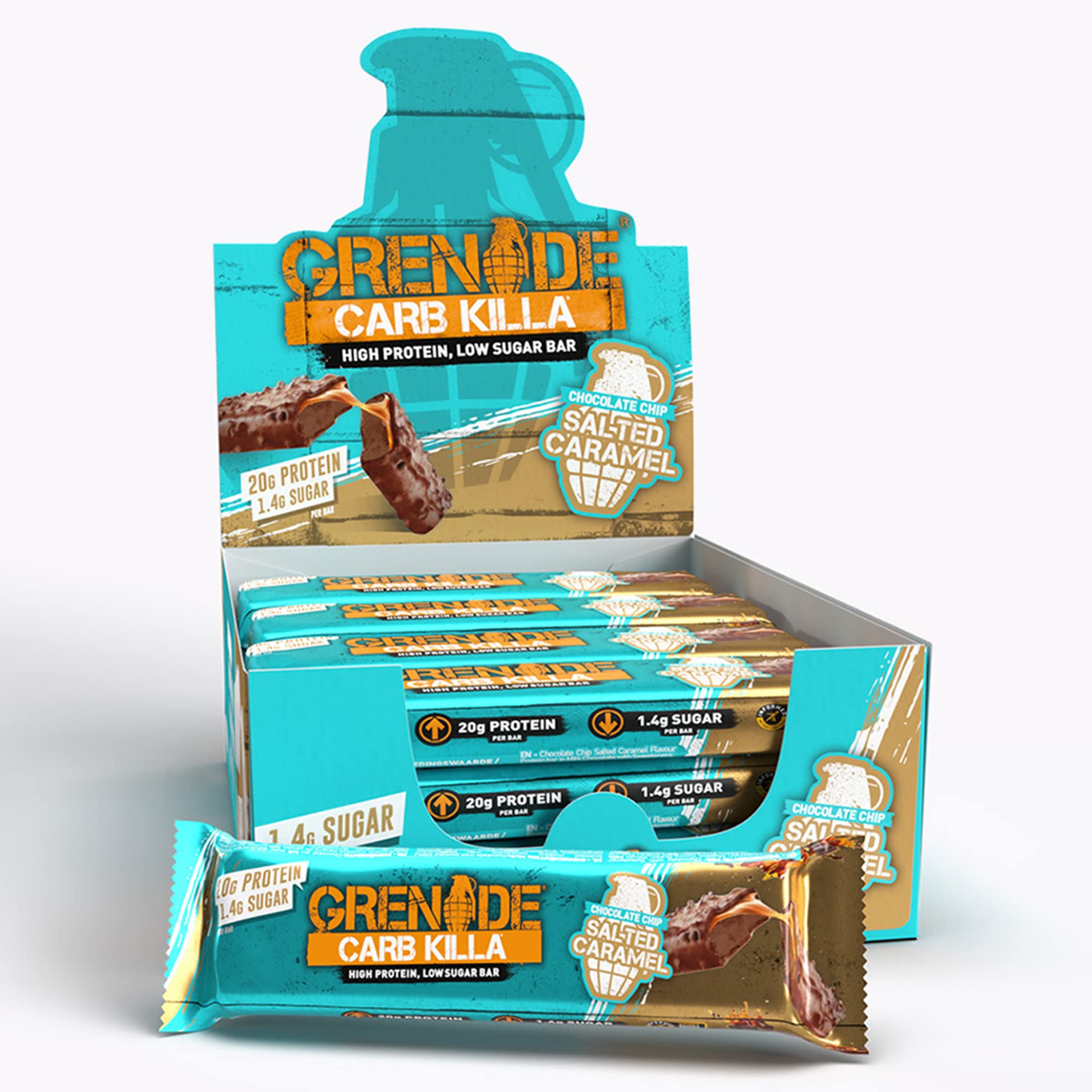 Buy Grenade Carb Killa High Protein and Low Carb Bar, 12 X 60 g Chocolate Chip Salted Caramel