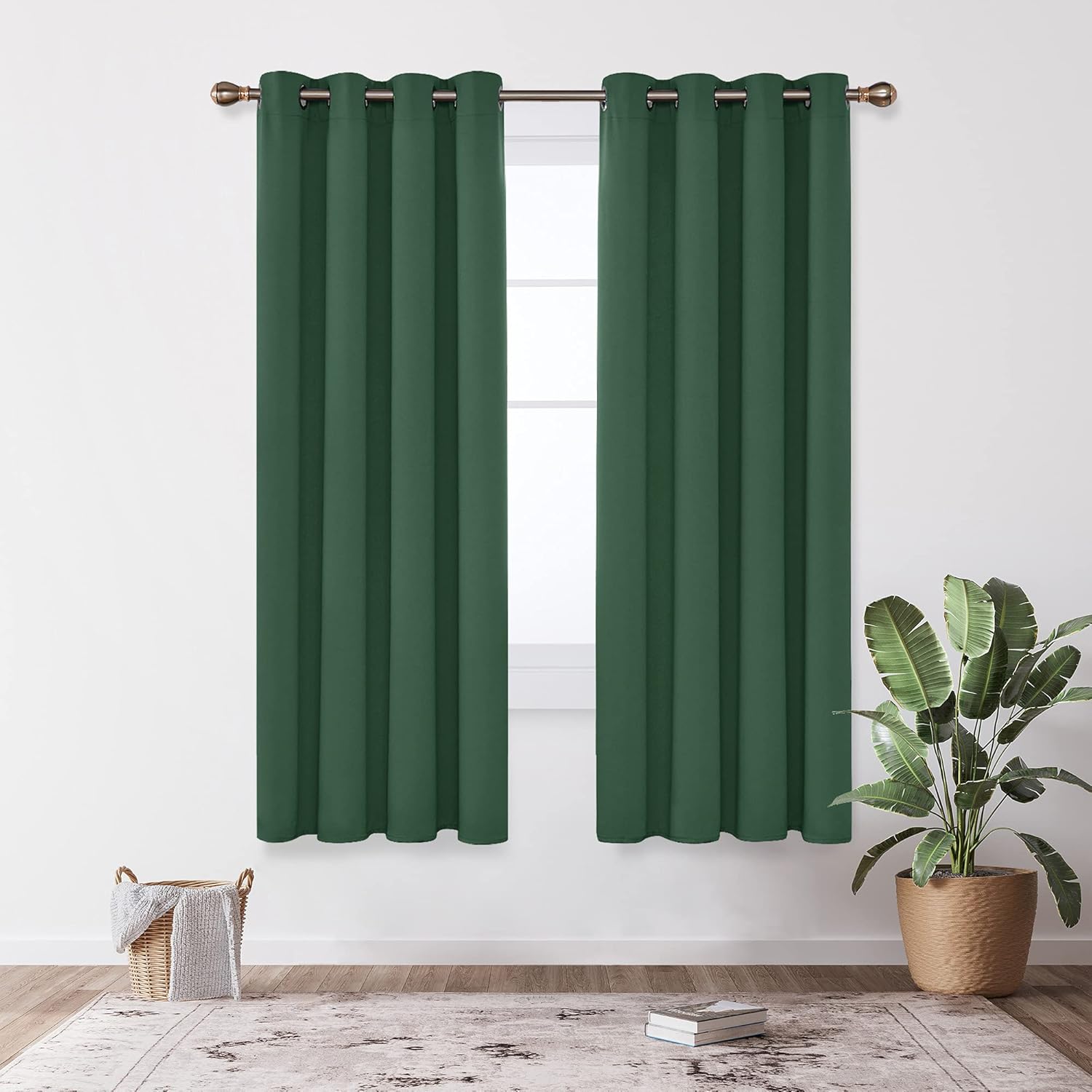 Deconovo Green Curtains Bedroom Thermal Insulated Eyelet Blackout Curtains 46 x 72 Inch Forest Green Two Panels - Image 3