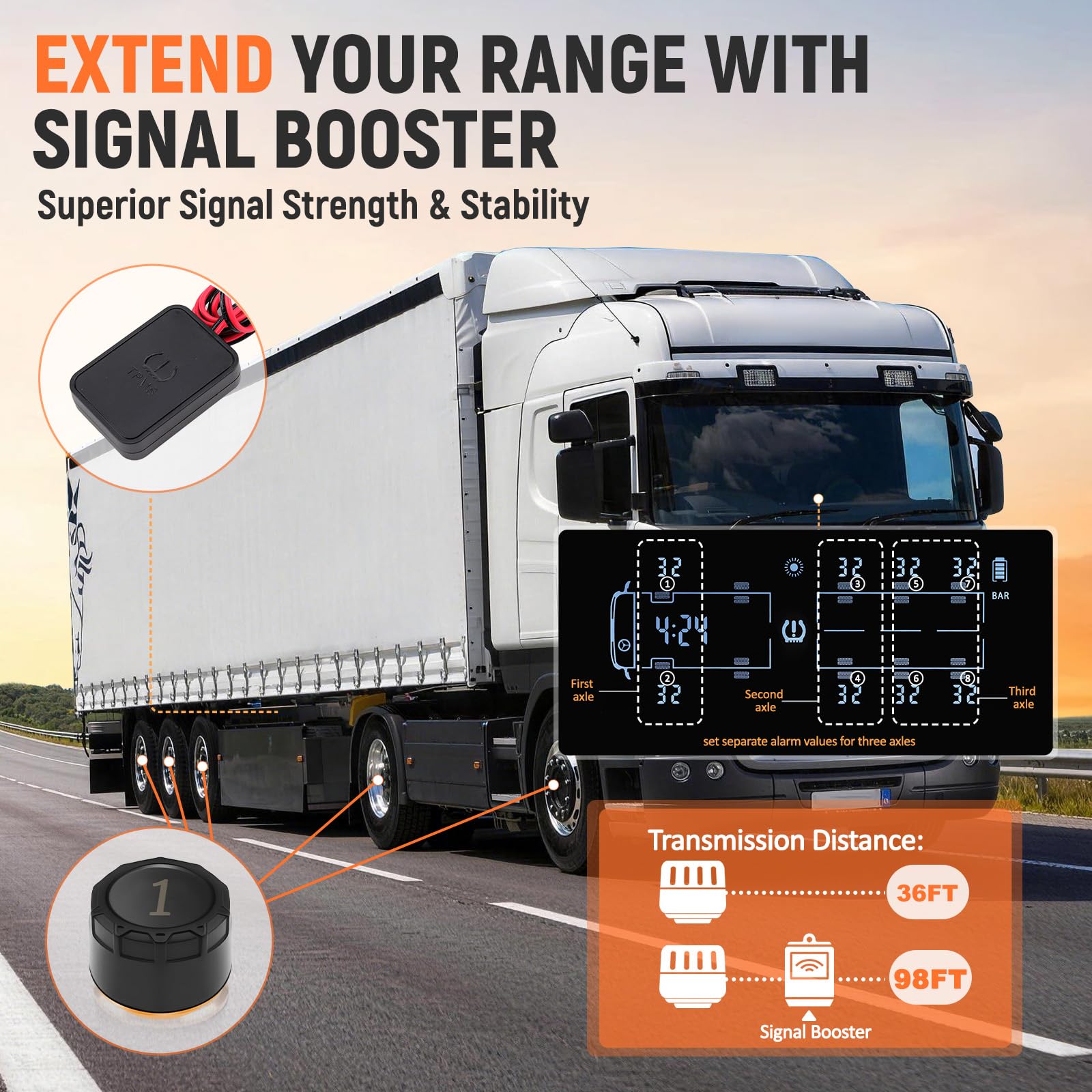 TPMS, sistema di monitoraggio della pressione degli pneumatici, ricarica solare e USB, monitor della pressione dei pneumatici con 8 sensori esterni, display LCD, avvisi vocali, converte tra 6