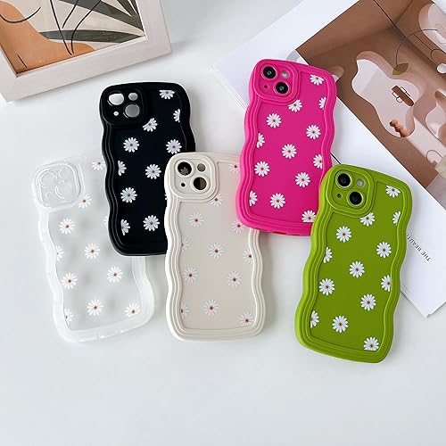 Miniatura 2 de ZTOFERA Funda compatible con iPhone 15, marco único ondulado rizado con patrón de margaritas, silicona líquida suave, antihuellas, a prueba de