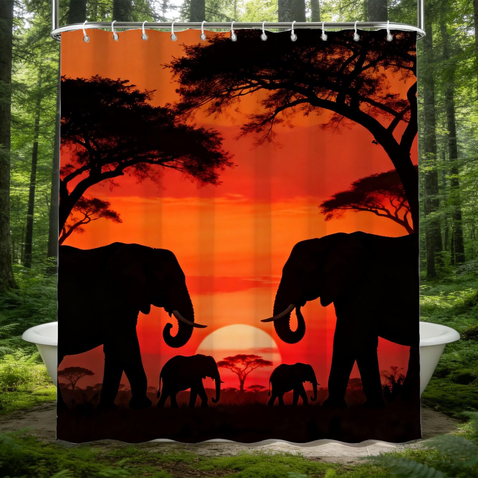 Hongduo 3D Elephant Shower Curtain for Stalls Bathtubs Grassland Bathroom Decor Shower Curtain Set Polyester Fabric Waterproof 180x200cm/71X79 Inch with Hooks