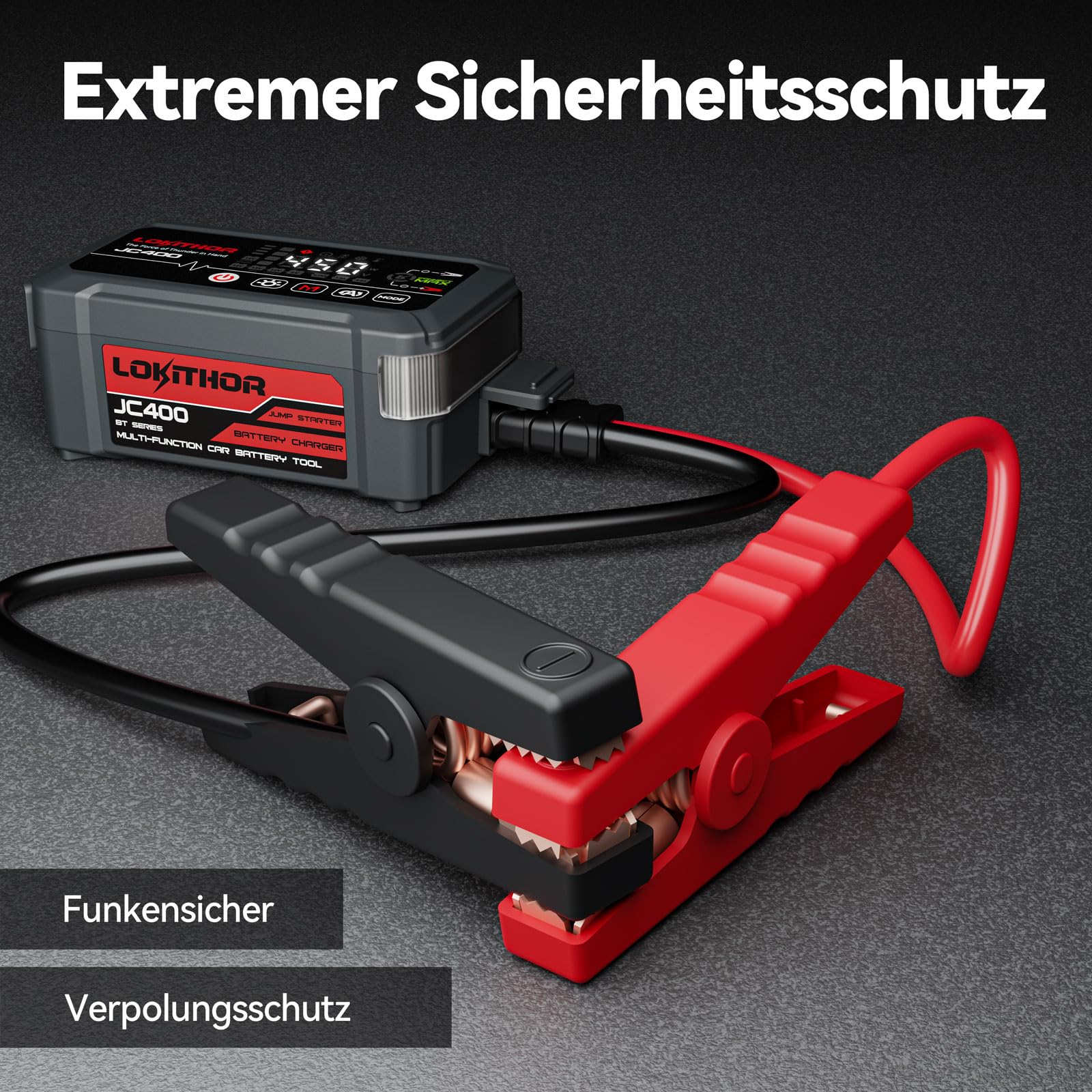 LOKITHOR JC400 9-in-1 Batterieladegerät mit Starthilfe Powerbank für Pkw, 2500A 12V Autostarter Powerpack für Autos bis 8,5L Benzin/6,5L Diesel, 6V/12V Autobatterie-Erhaltungsladegerät und Desulfator
