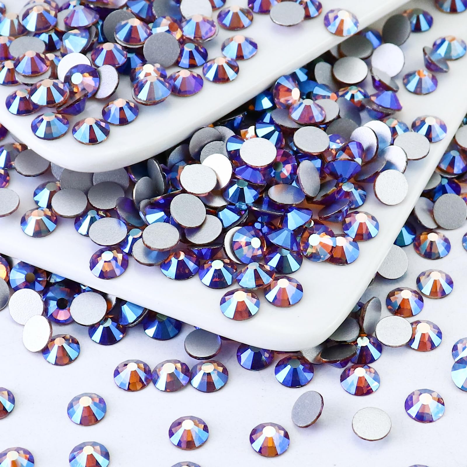 Flatback Crystal Rhinestones Round Gems for Nail Art and Craft Clothes Glue Fix, Light Purple AB (1.3-1.4mm) SS3/1440PCS
