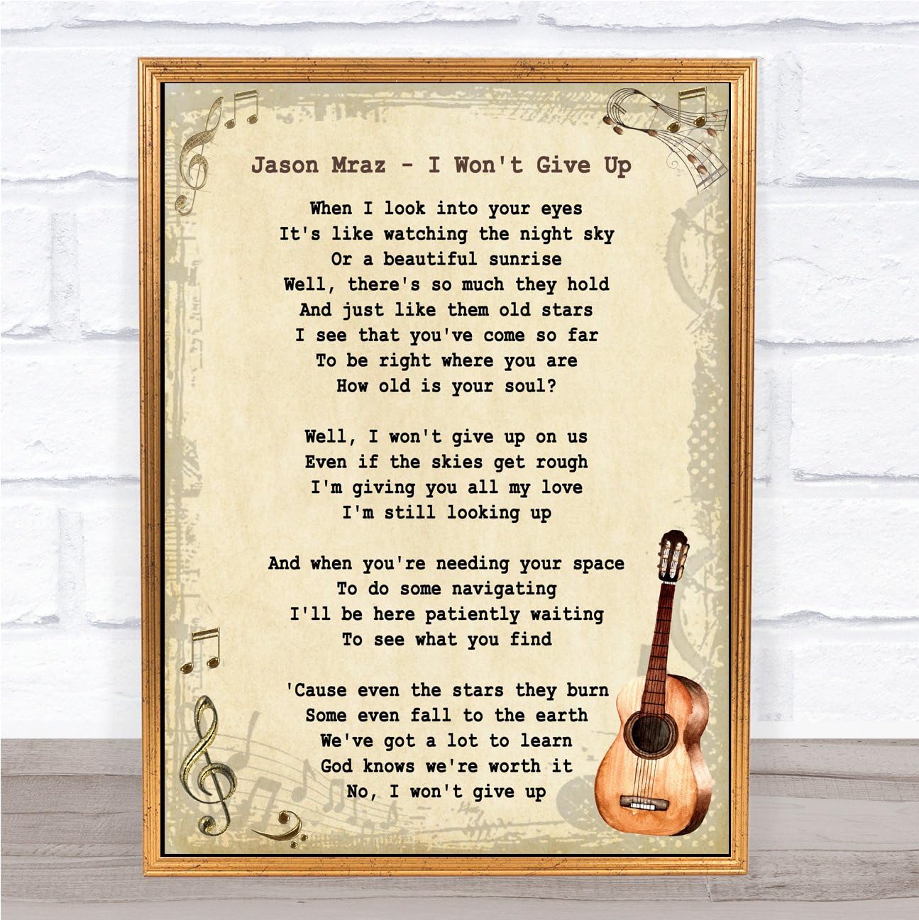Amazon Com I Won T Give Up Song Lyric Vintage Quote Print Office Products