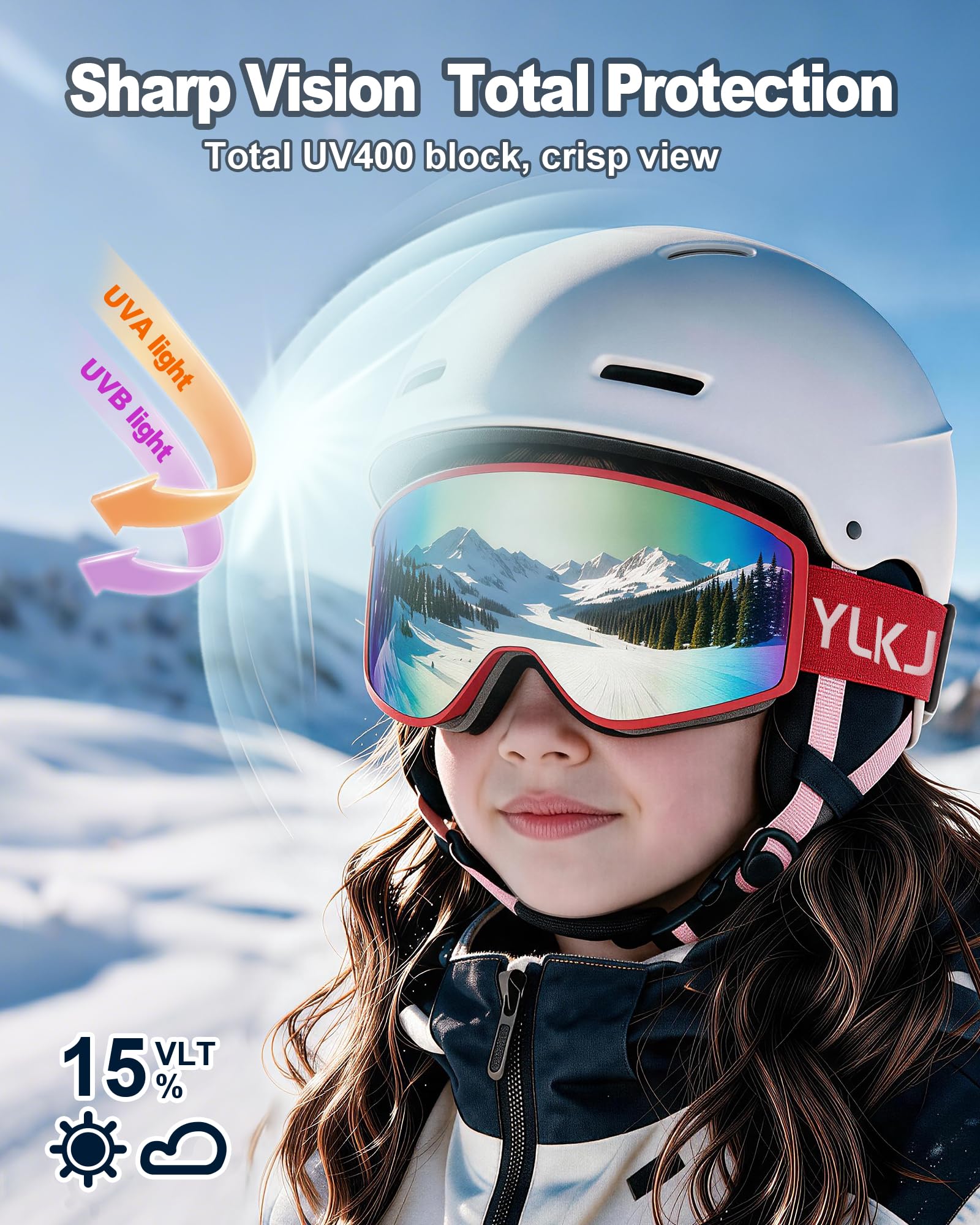 Gogle narciarskie dla dzieci, dwuwarstwowe soczewki, przeciwmgielne i odporne na zarysowania, 100% ochrona przed promieniowaniem UV, gogle snowboardowe dla chłopców i dziewcząt, skutery