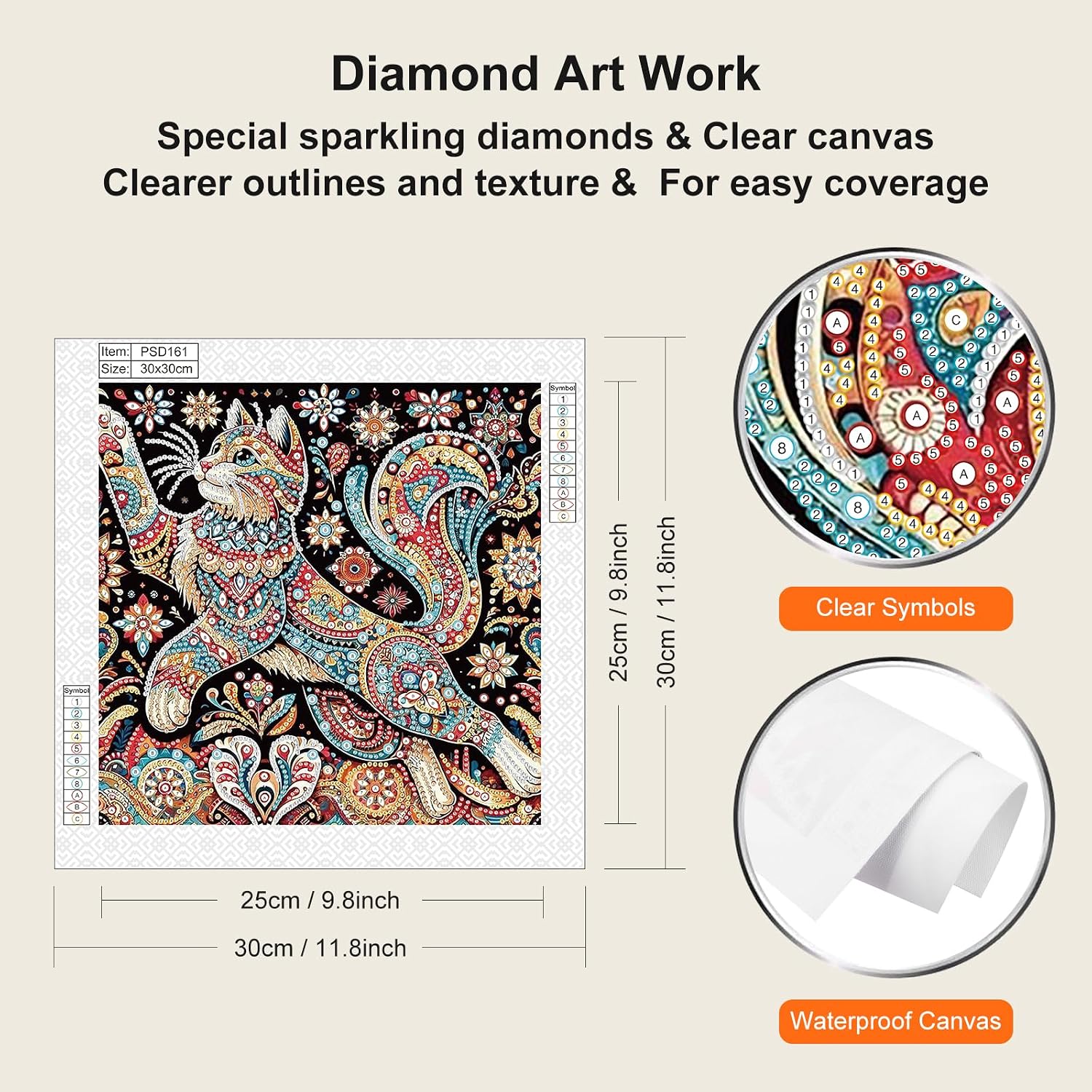 WSLWXSHM 5D Special Shape Diamond Art Kits for Beginners, Diamond Painting Kits for Adults Cat, Crystal Rhinestones Diamond Painting for Home Wall Decoration Gift 12×12inch/30×30cm, Animal image 2