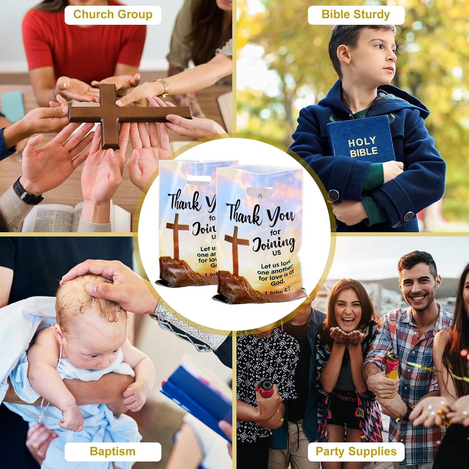 Panelee 50 Pcs Welcome to Our Church Bags Religious Plastic Brochure Church Gift Christian Cross Goody Treat Bags with Handles for Vbs Party Supplies Party Favor Decoration - Image 7