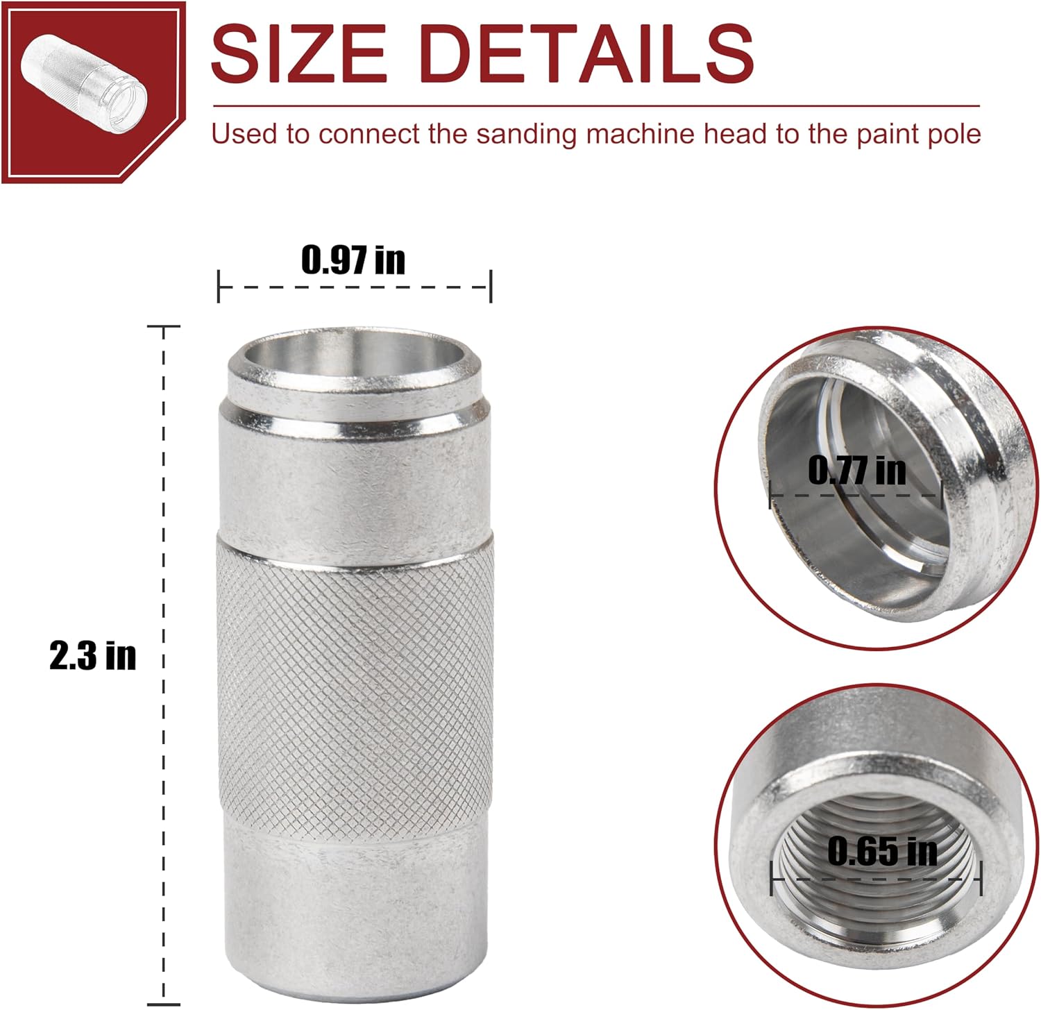 Aluminum parts Sanding Pole Adapters, Connect Wood Handles (paint pole) to Standard Sander Head
