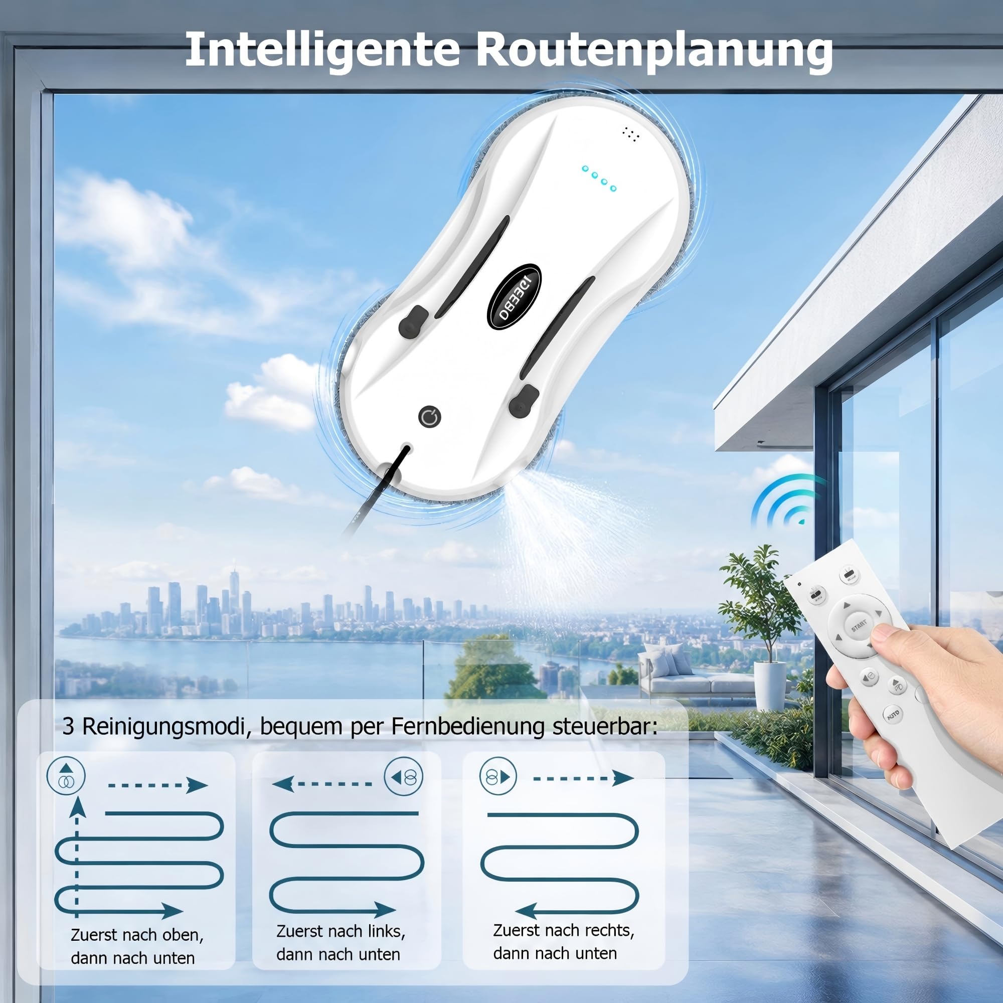 Fensterputzroboter, Fensterroboter mit 2-Fach Sprühsystem, Automatischem Wegplanung, Mehrfachschutz, Fensterreiniger Roboter Elektrisch für Reinigung verschiedener Arten von Fenster