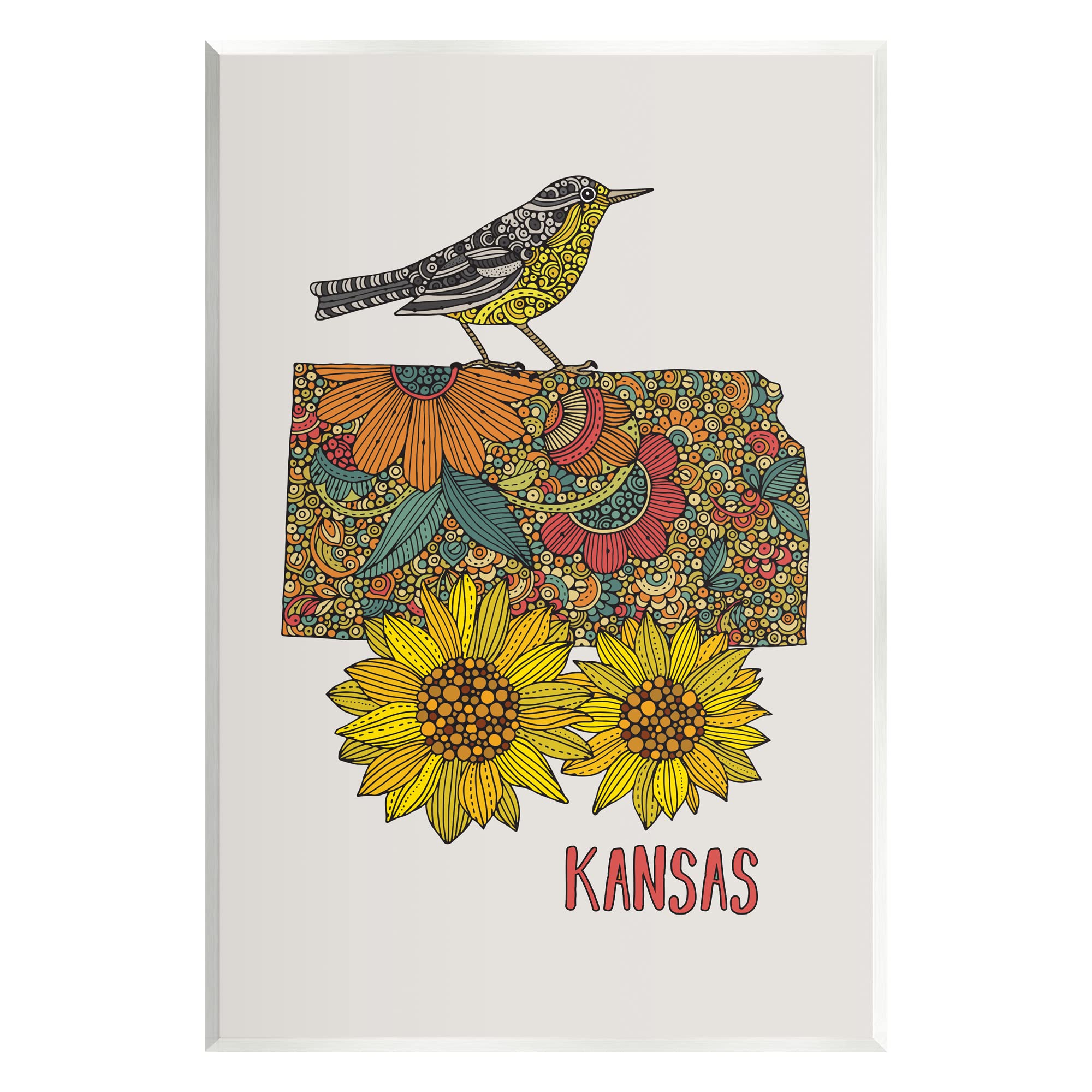 Stupell Industries Kansas Sunflower Blooms State Bird Detailed Pattern Wood Wall Art, Design By Valentina Harper