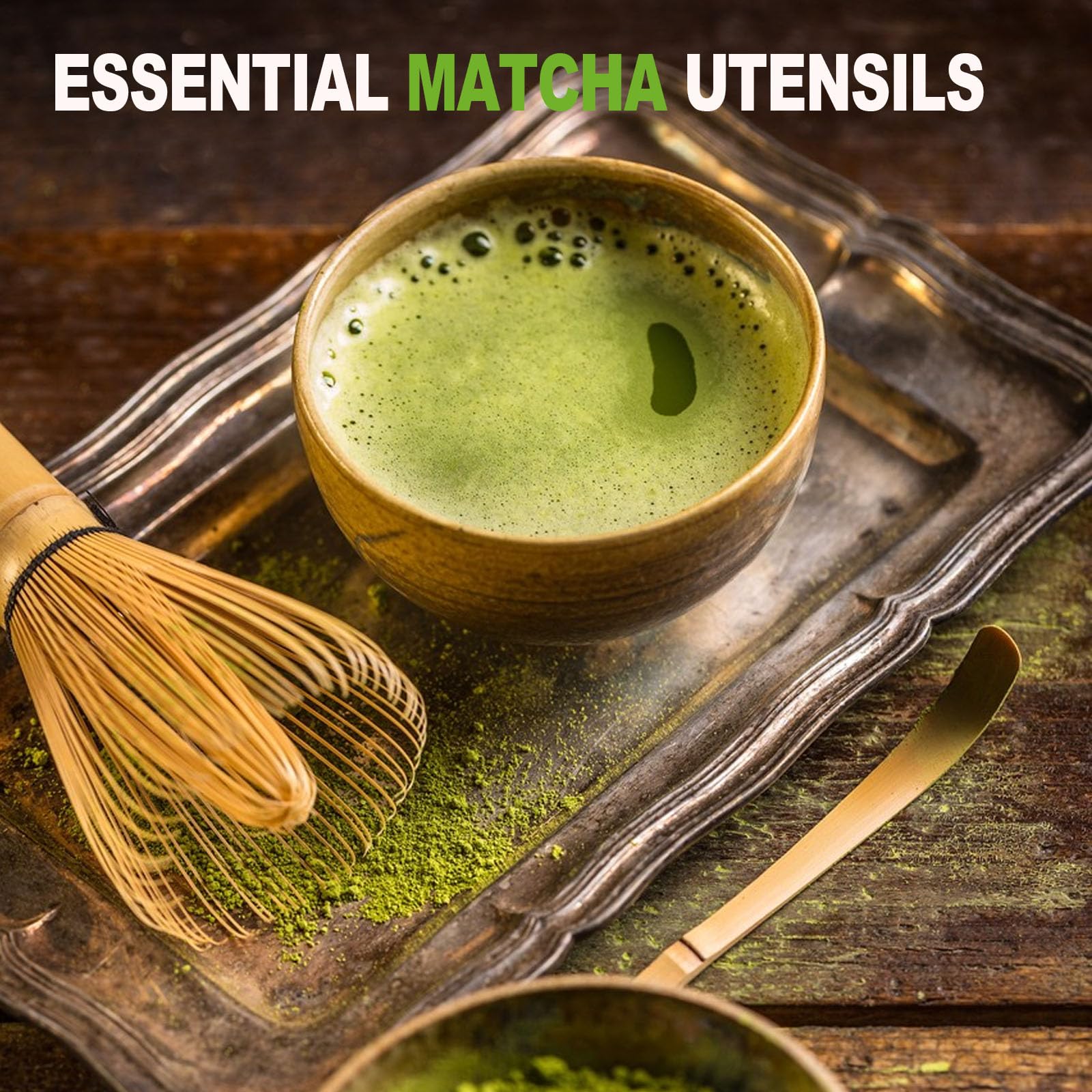 VMUTGA Batidor de Bambú Natural Chasen Tradicional, MA-01 Accesorio de Ceremonia de Matcha Japonés de 100 Varillas té Matcha