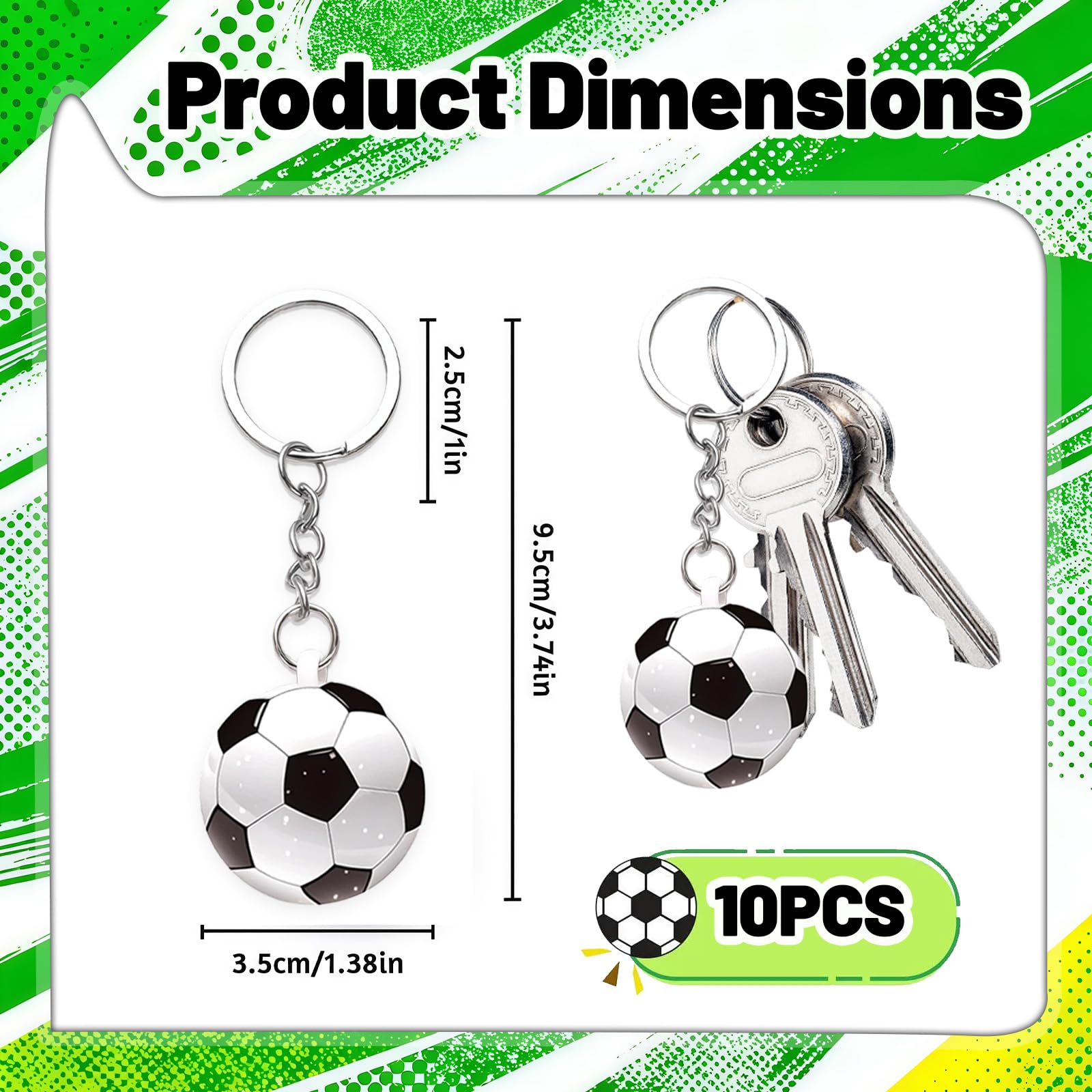 10 Pezzi Portachiavi Calcio, Mini Pallone da Calcio Ciondolo, Portachiavi Calcio Bambini Regalo, Decorazioni Feste a Tema Sportivo, Gadget Compleanno per Tifosi e Calciatori - 2