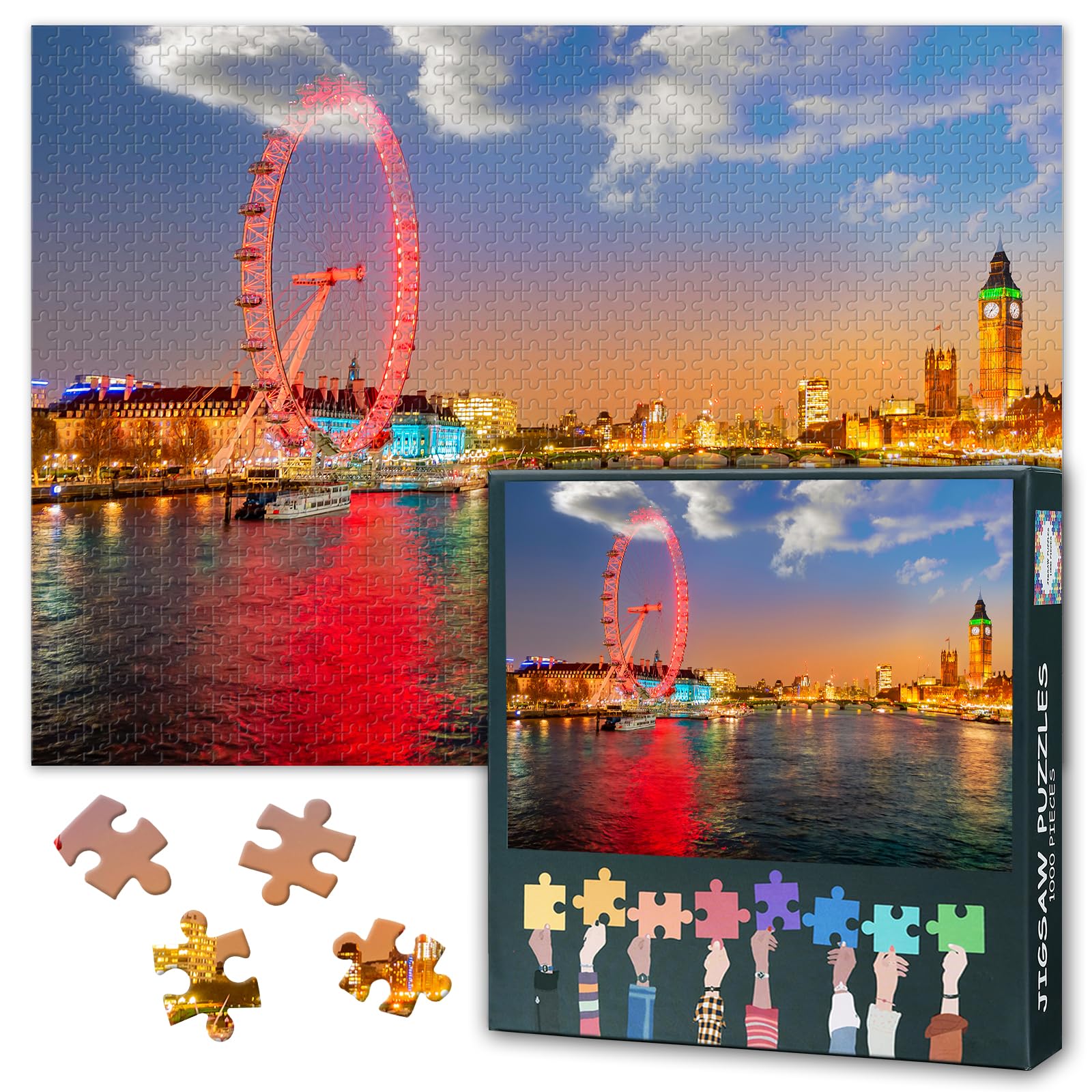 London City Skyline Puzzles for Adults 1000 Pieces, London Eye, Big Ben Jigsaw Puzzles, Adult Puzzle for Adults, Educational Fun Games or Toys for Elders Friends 20X27 INCH