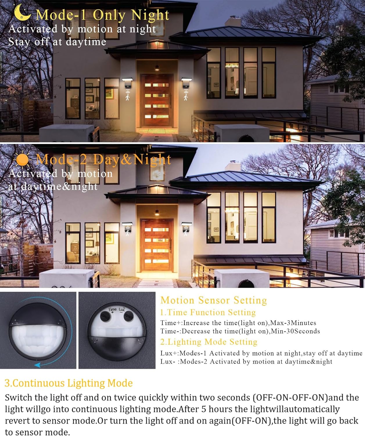 Motion Sensor Outdoor Light,Black LED 24W Exterior Motion Porch Light Modern Outdoor Wall Sconce IP65 Waterproof 3000K for House Garage