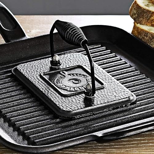 Miniatura 2 de Lodge - Prensa de parrilla de hierro fundido pre-curado con mango en espiral de agarre frío de 45 x 675 pulgadas color negro