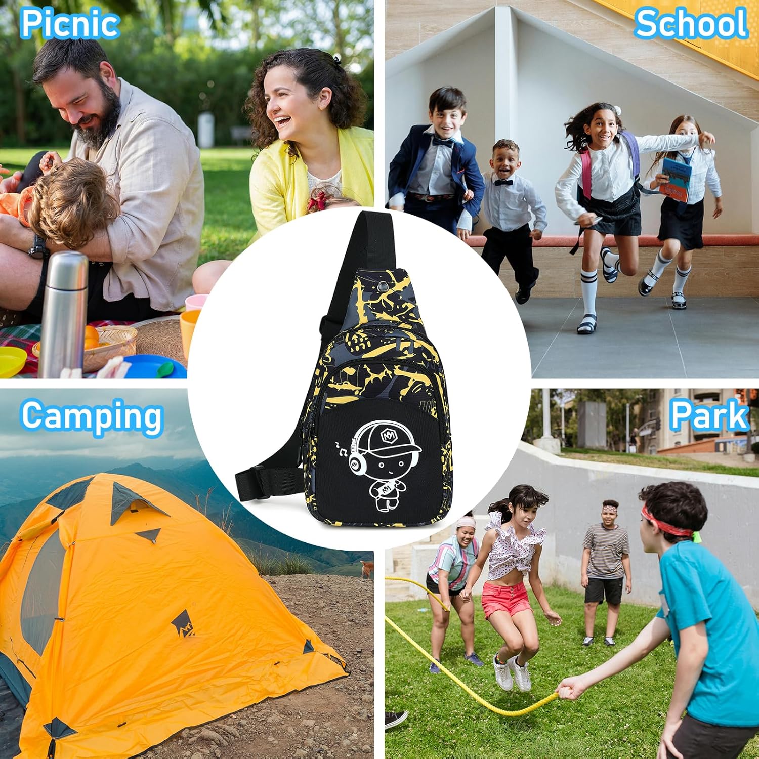 BLUBOON Small Sling Bag Crossbody Bags Camouflage Fanny Packs Chest Bag Travel Chest Gifts for Boys